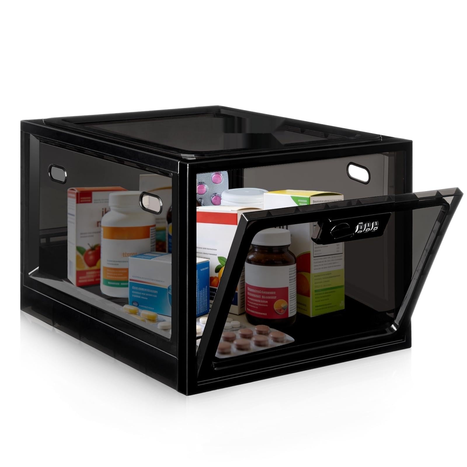 DYRCJ  Large Lockable Medicine Box for Child Safety and Storage with Translucent Black Design and Charging Slots for Home Office and School Use