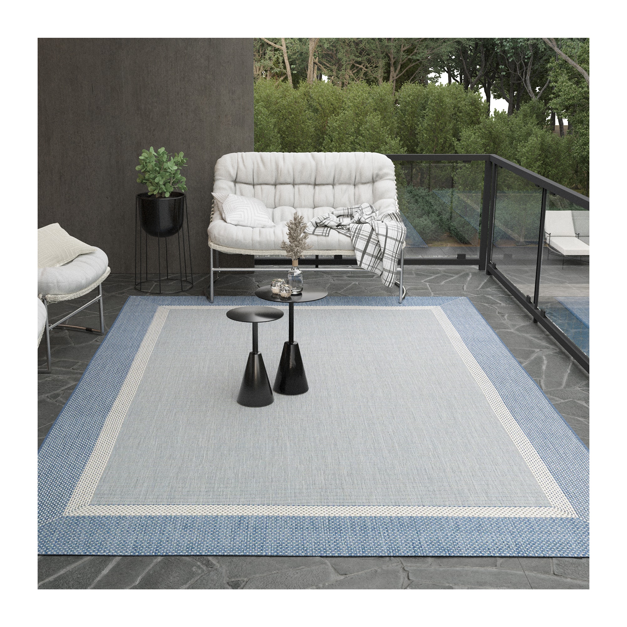 Couristan R5261212062092T Recife 6 x 9 (ft) Flatweave Ivory-Blue Rectangular Indoor/Outdoor Solid Pet Friendly Area rug