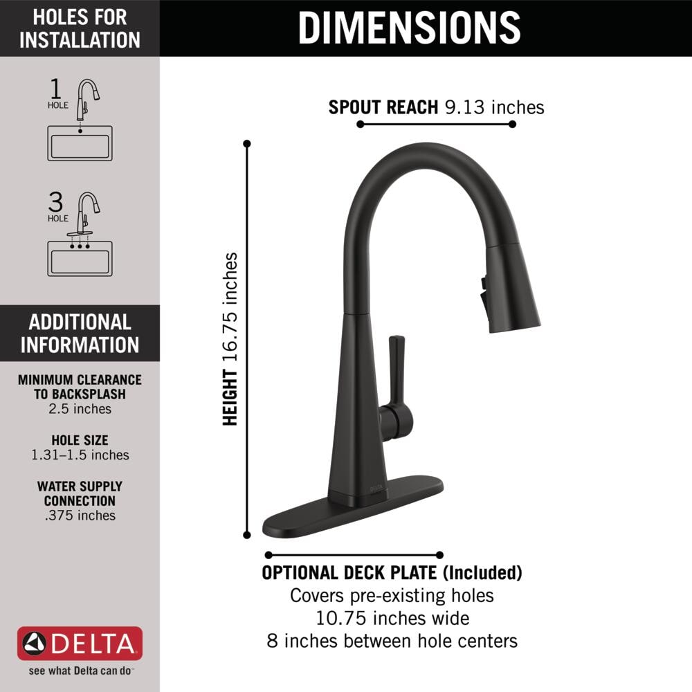 Delta Lenta Touch2O Matte Black 2 handle Pull down Touch Kitchen