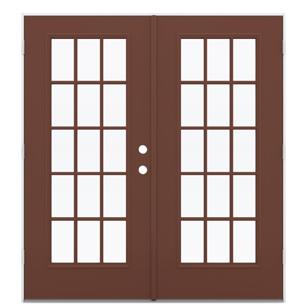 JELD-WEN French 60-in x 80-in 4-9/16-in Low-e Fox Tail Fiberglass French Right-Hand Outswing Double Patio Door