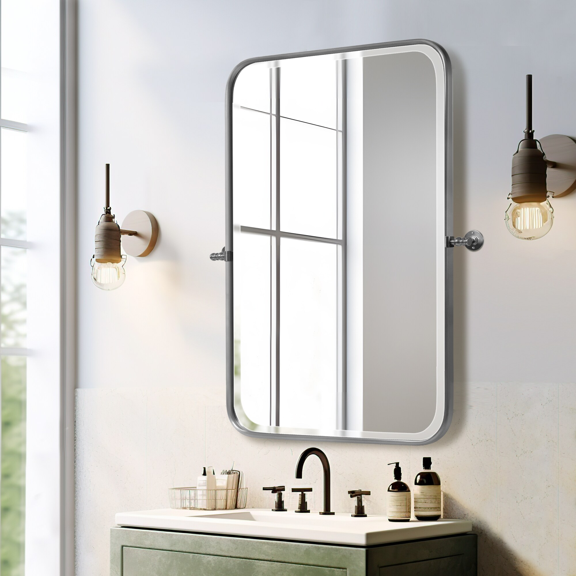 23-in x 32-in Framed Rectangle Bathroom Vanity Mirror (Sliver) LS ...