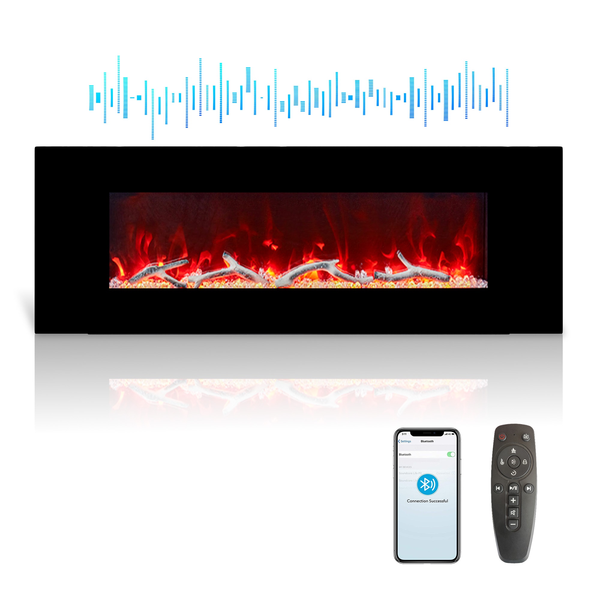 Clihome BL-ZHX-BS-50 50-Inches W Black Wall mount Infrared quartz Wall-mount Electric Fireplace with Remote Control Included