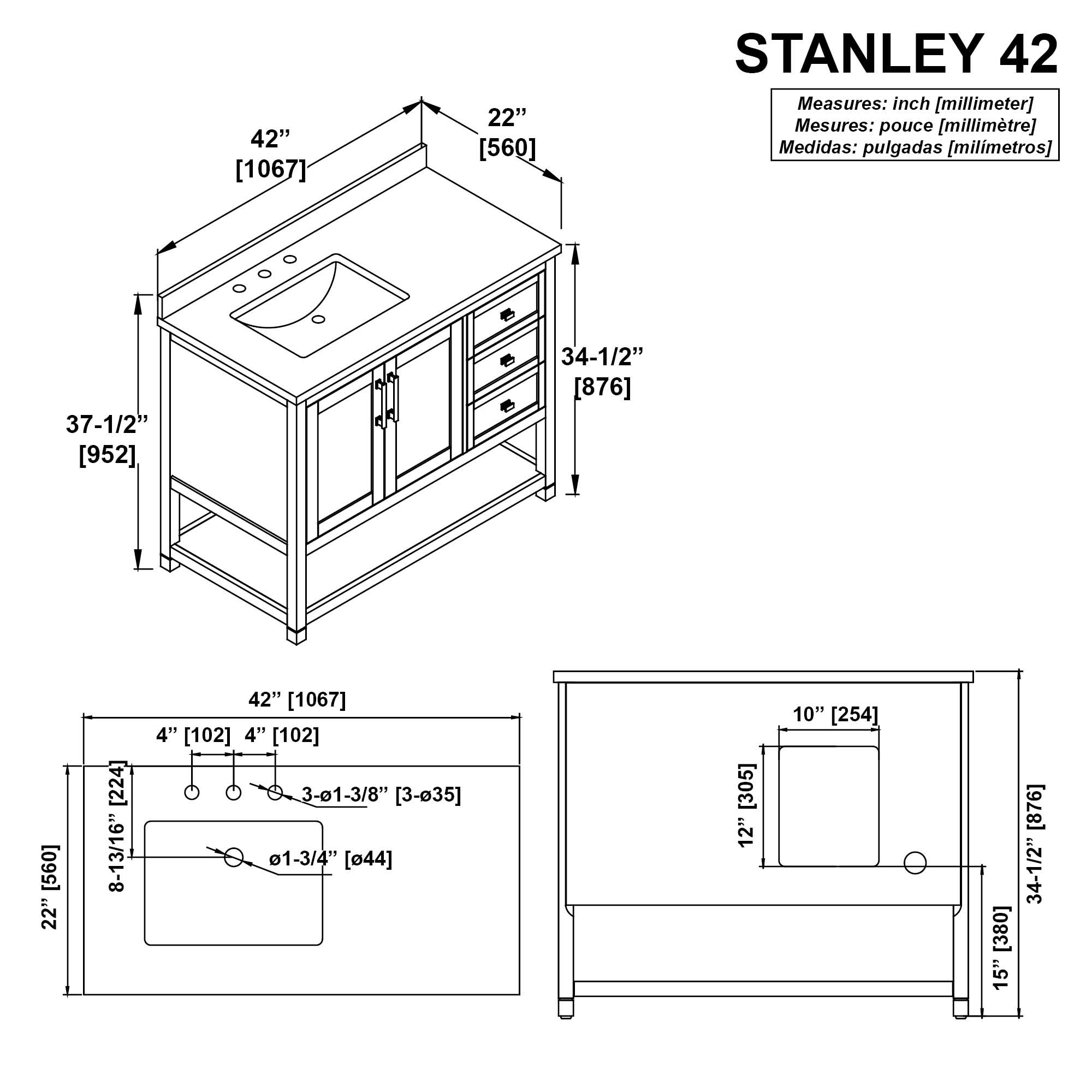 Ove Decors Stanley 42-in White Undermount Single Sink Bathroom Vanity 