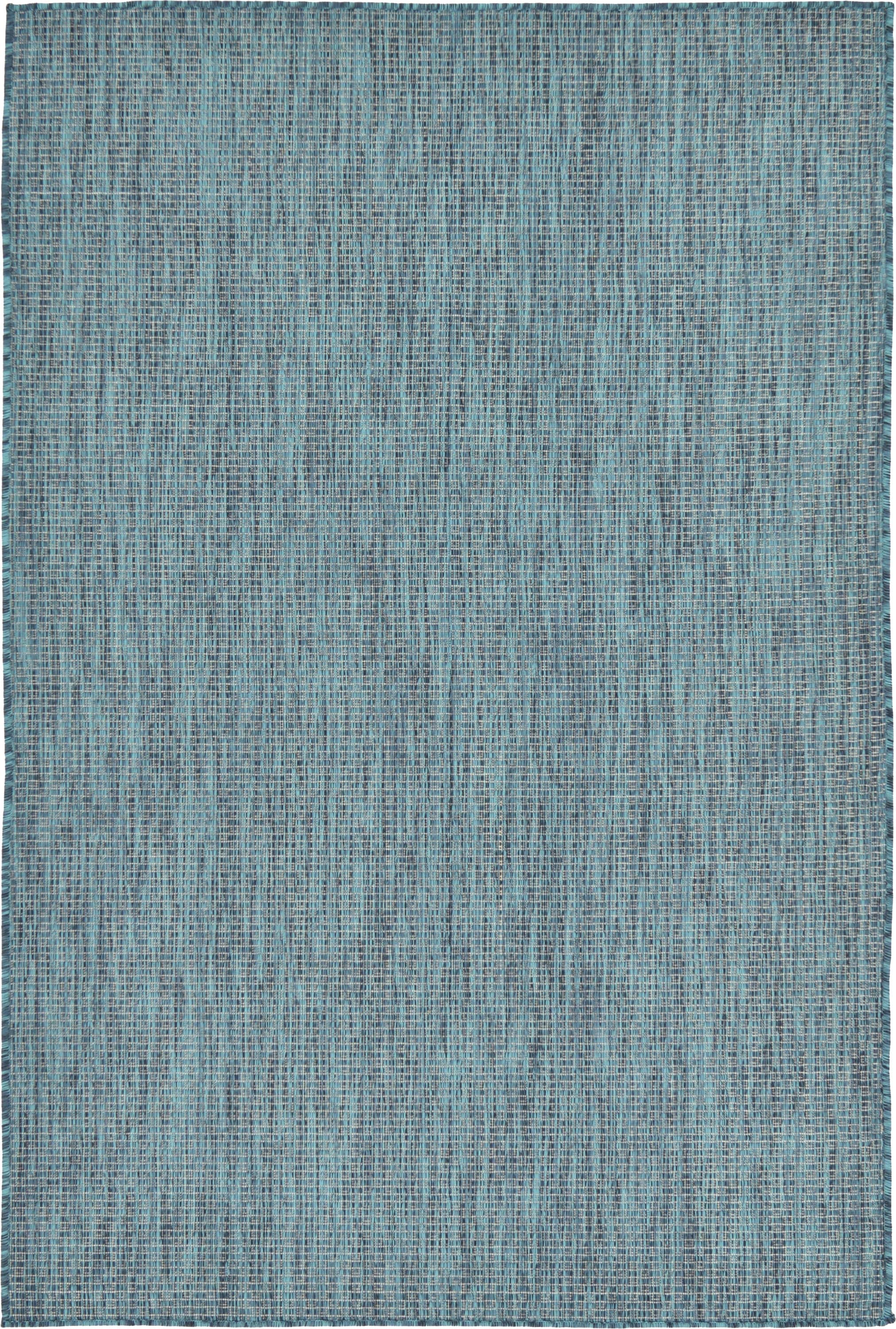 Unique Loom 3129053 Solid Outdoor 4 x 6 (ft) Loomed Polypropylene Teal/Navy Blue Rectangular Indoor/Outdoor Distressed/Overdyed Area rug