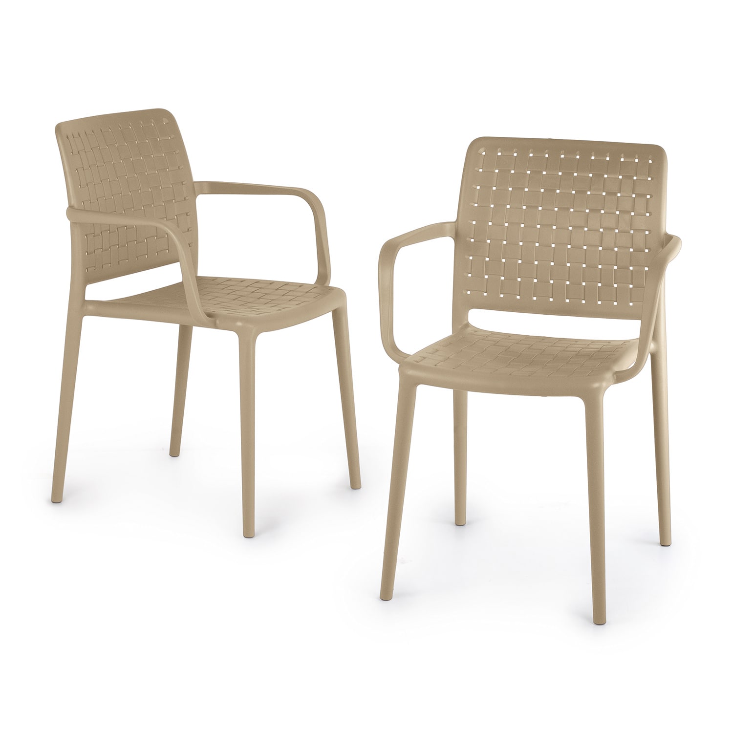 World Rug Gallery FK8052TAUPE2 SeriesW1 Set of 2 Stackable Taupe Resin Frame Stationary Dining Chair with Solid Seat