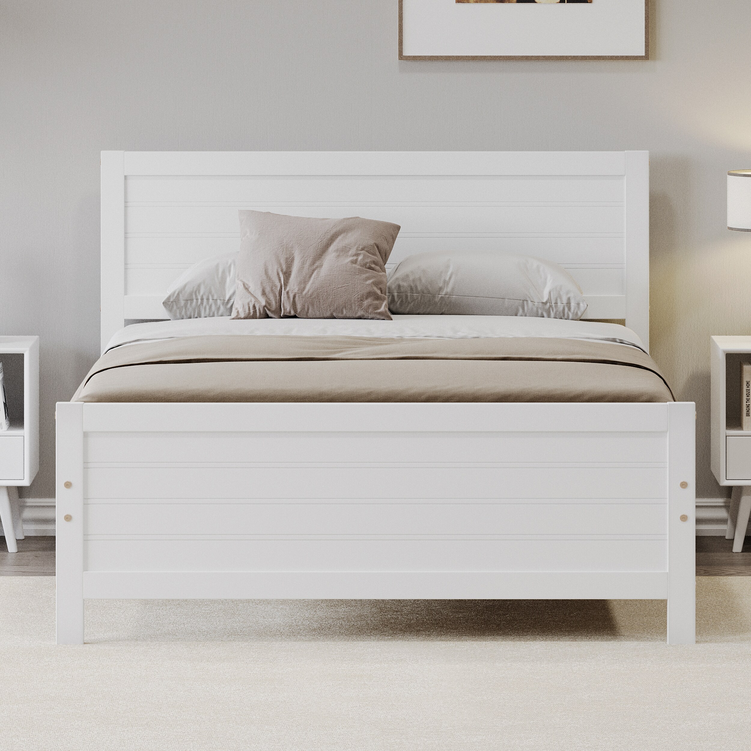JIMSMAISON JMBBFB21W White Full Wood Platform Bed