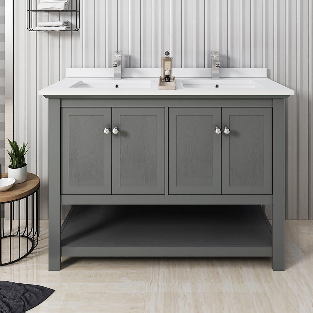 Fresca FCB2348VG-D-CWH-U Manchester 48-in Gray Wood Veneer Undermount Double sink Bathroom Vanity with White Quartz Top