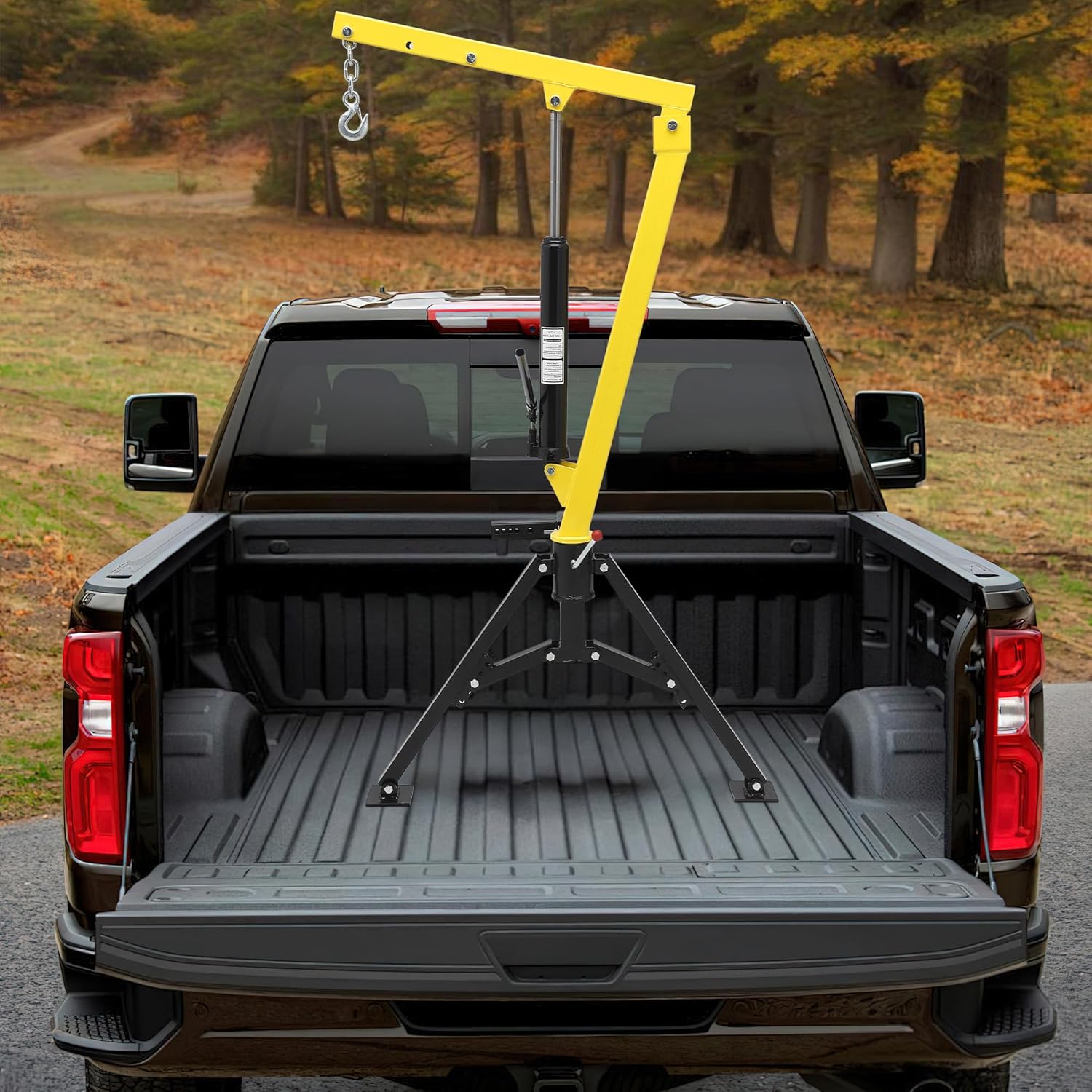 IdealHouse Hydraulic Pickup Truck Crane 1000 lbs Max Capacity 360 degree Swivel 3 Boom Positions 500 750 1000 lbs Folding Hitch Mount 12V 3500 lbs Electric Winch Manual Hoist for Industrial Use