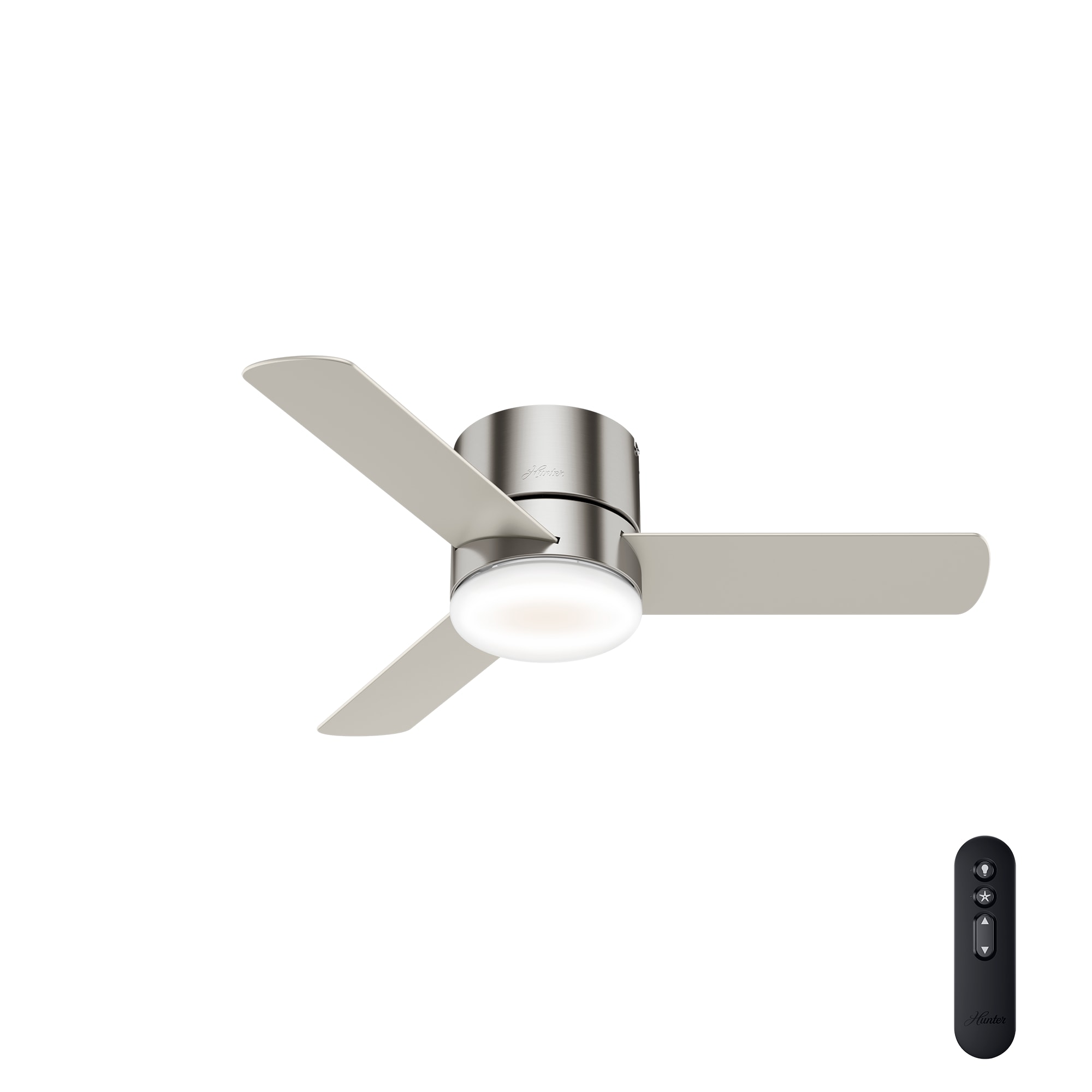 Hunter Minimus Super Low Profile 44 In Brushed Nickel Led Indoor Flush Mount Ceiling Fan With Light And Remote 3 Blade The Fans Department At Com - Modern Black Ceiling Fan With Light Flush Mount