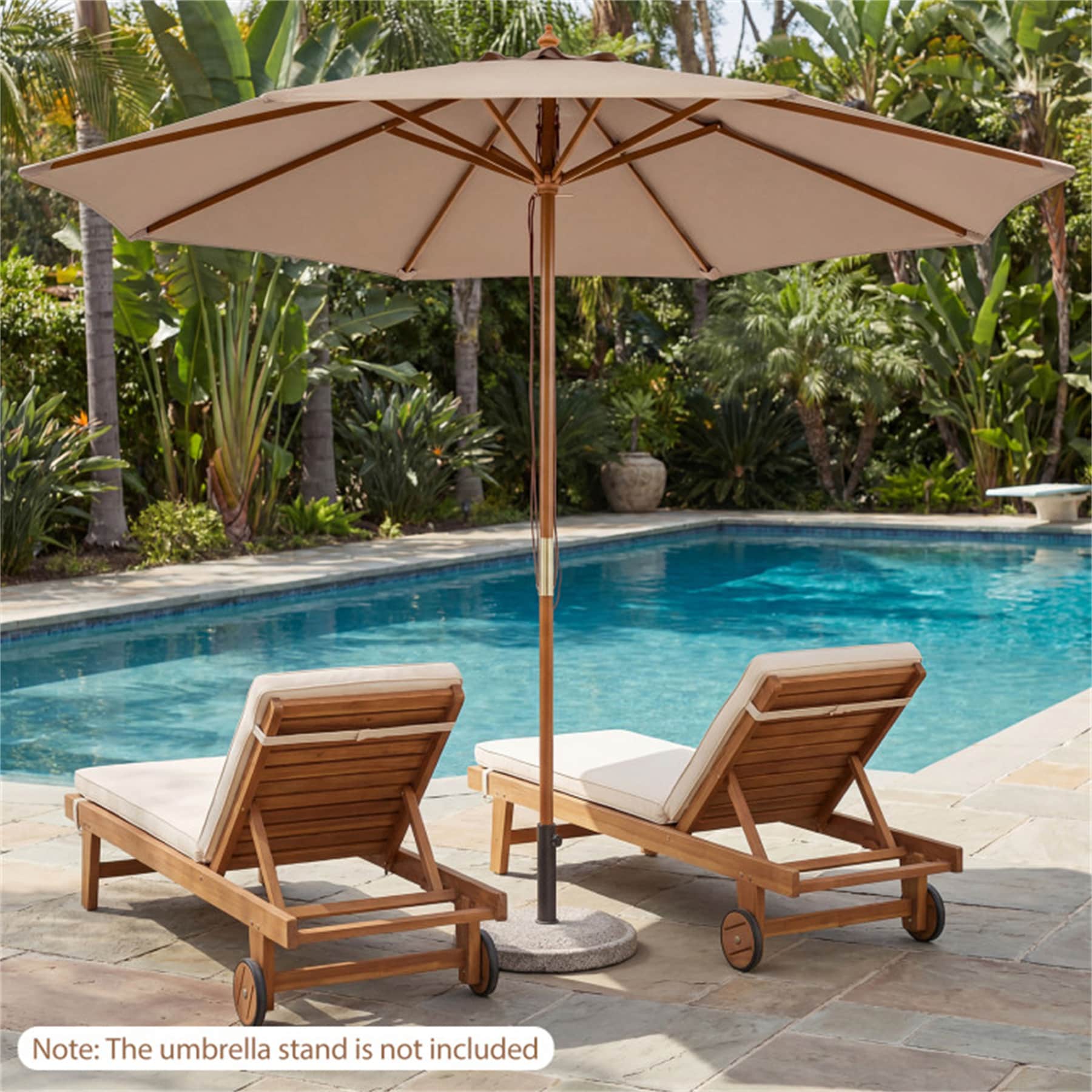 BABOOM - 9-ft Wood Brown No-tilt Modern Patio Umbrella