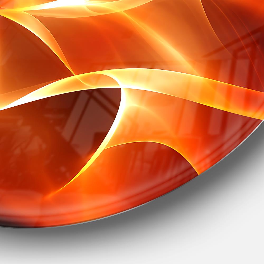 Orange Abstract Fractal Waves Round Metal Wall Art