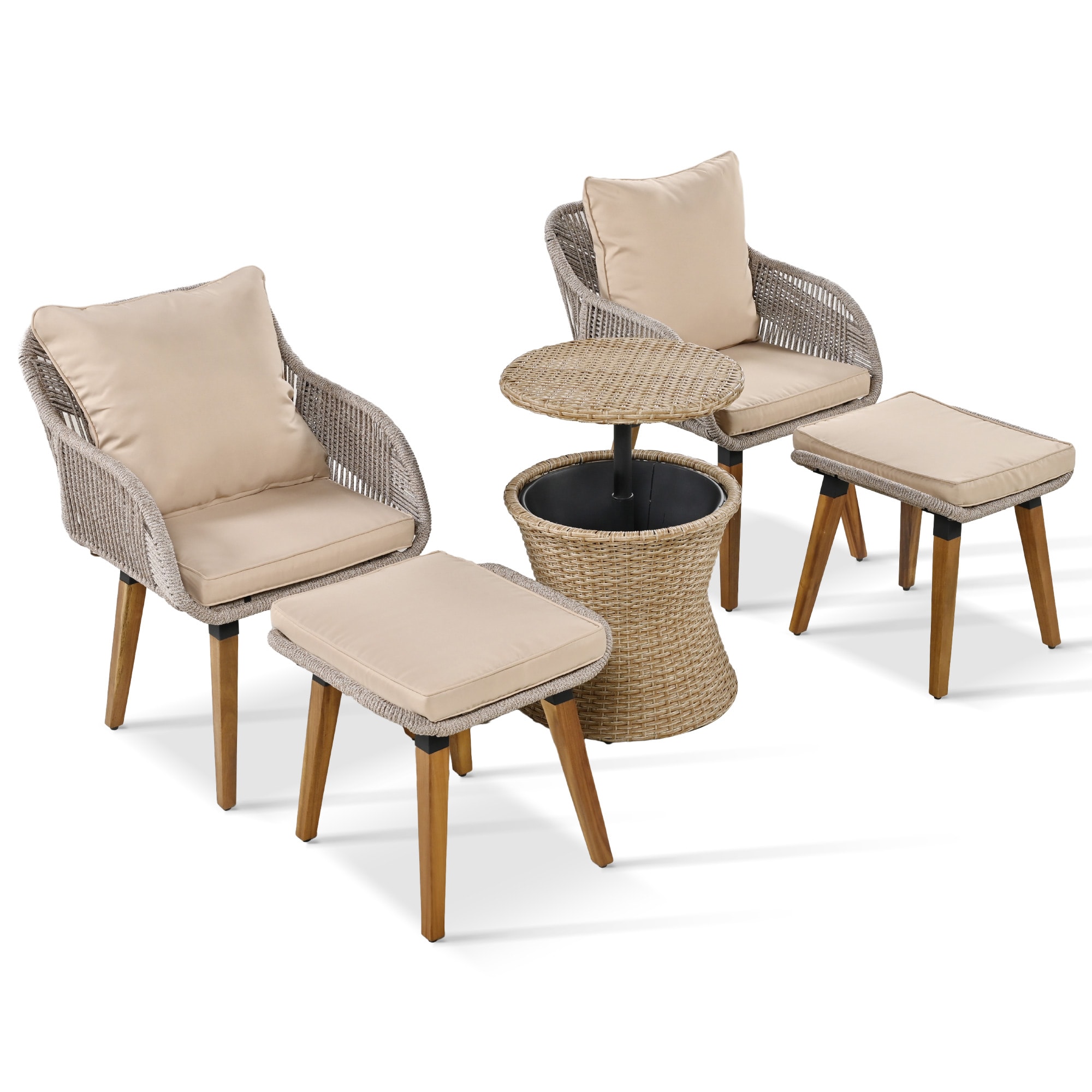 CASAINC CEW-012RDDB05X2 Outdoor Furniture Bistro Sets 5 -Piece Woven Patio Conversation Set with Brown Cushions