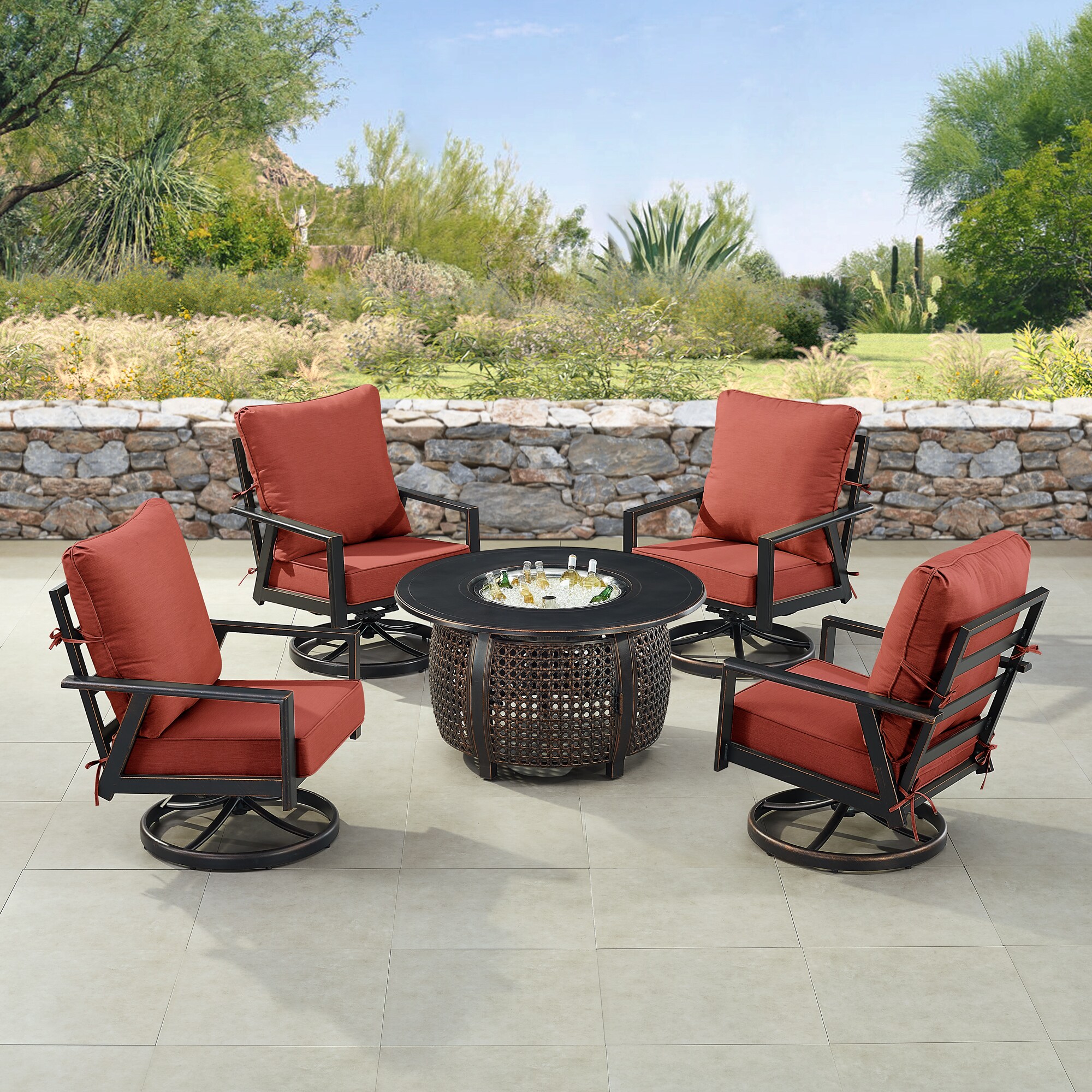Oakland Living LUX-4C-CL-RDCU-IB-AC Patio-Conversation-Sets - View #2