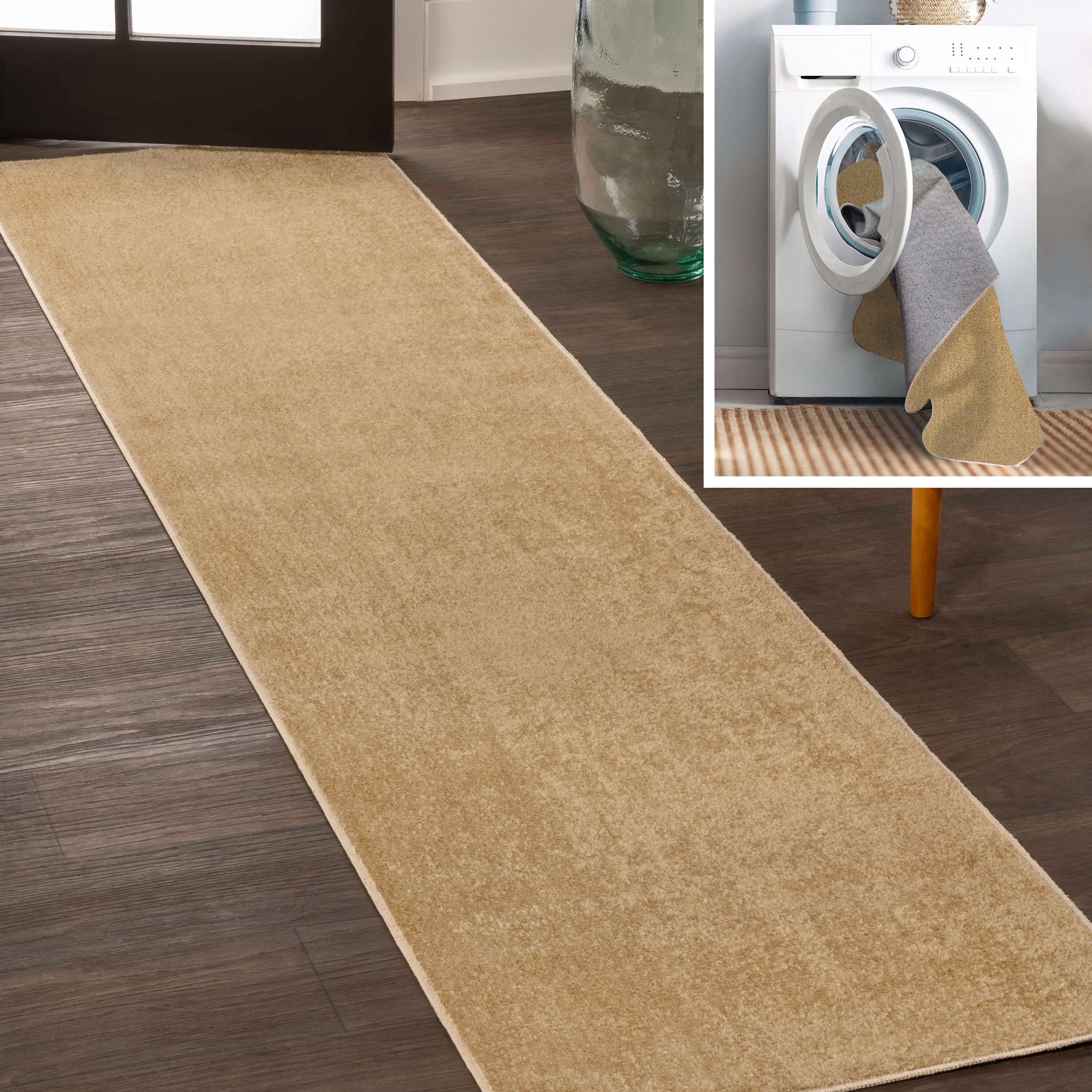 JONATHAN  Y WSH300G-28 WASHABLE Twyla Classic Solid Low-Pile 2 x 8 (ft) Loomed Polyester Yellow Rectangular Indoor Solid Coastal Machine washable Runner rug