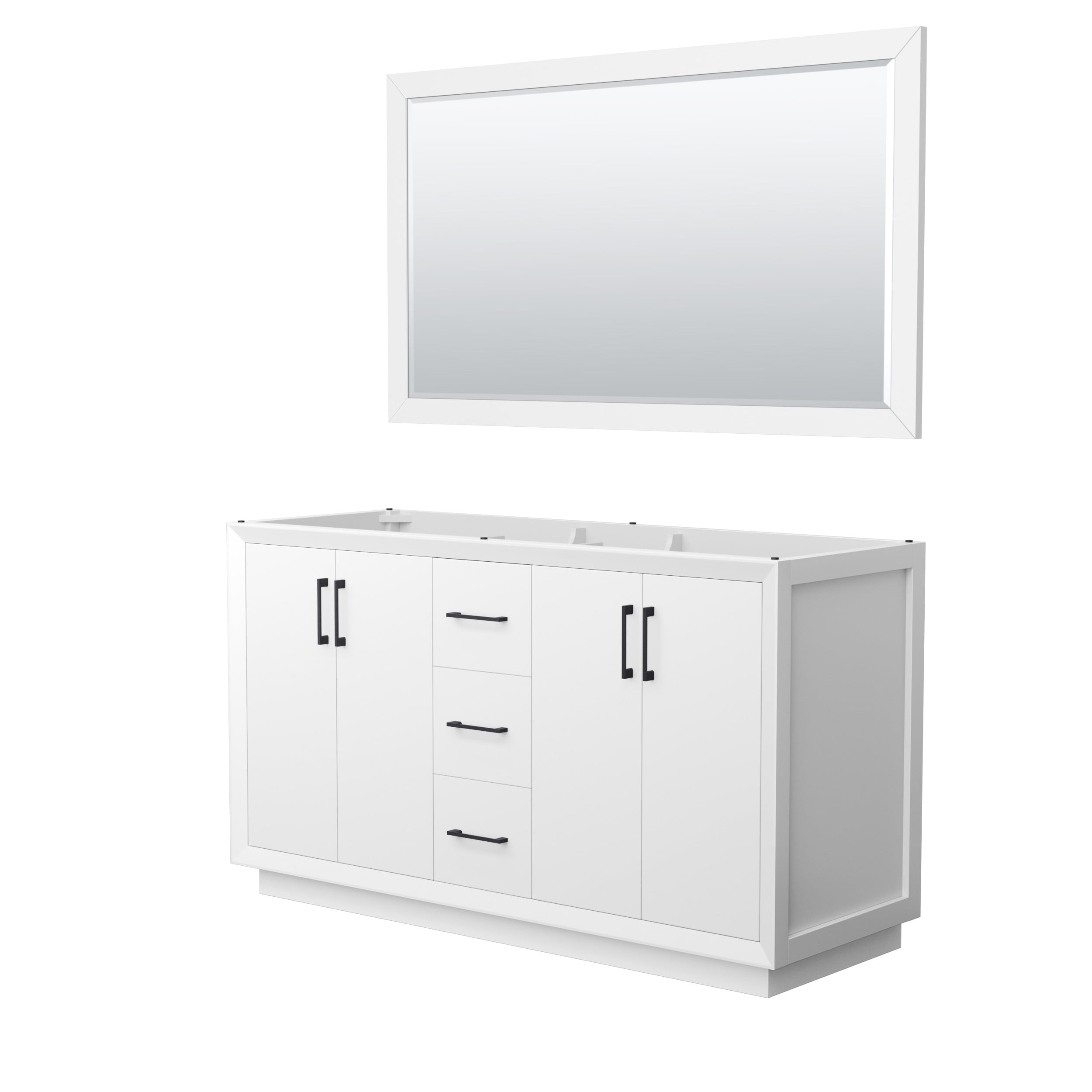 Wyndham Collection WCF414160DWBCXSXXM58 Strada 60-in White with Matte Black Trim Bathroom Vanity Base Cabinet without Top (Mirror Included)