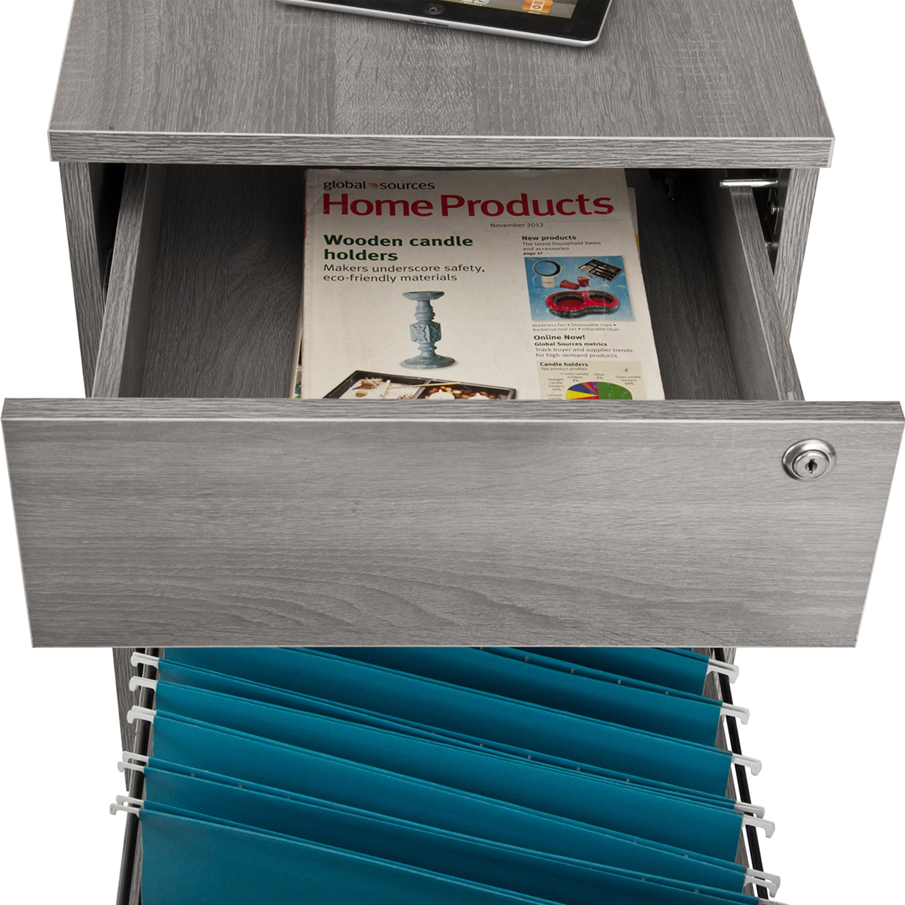 Gray MDF Lockable 2-Drawer Vertical Filing Cabinet