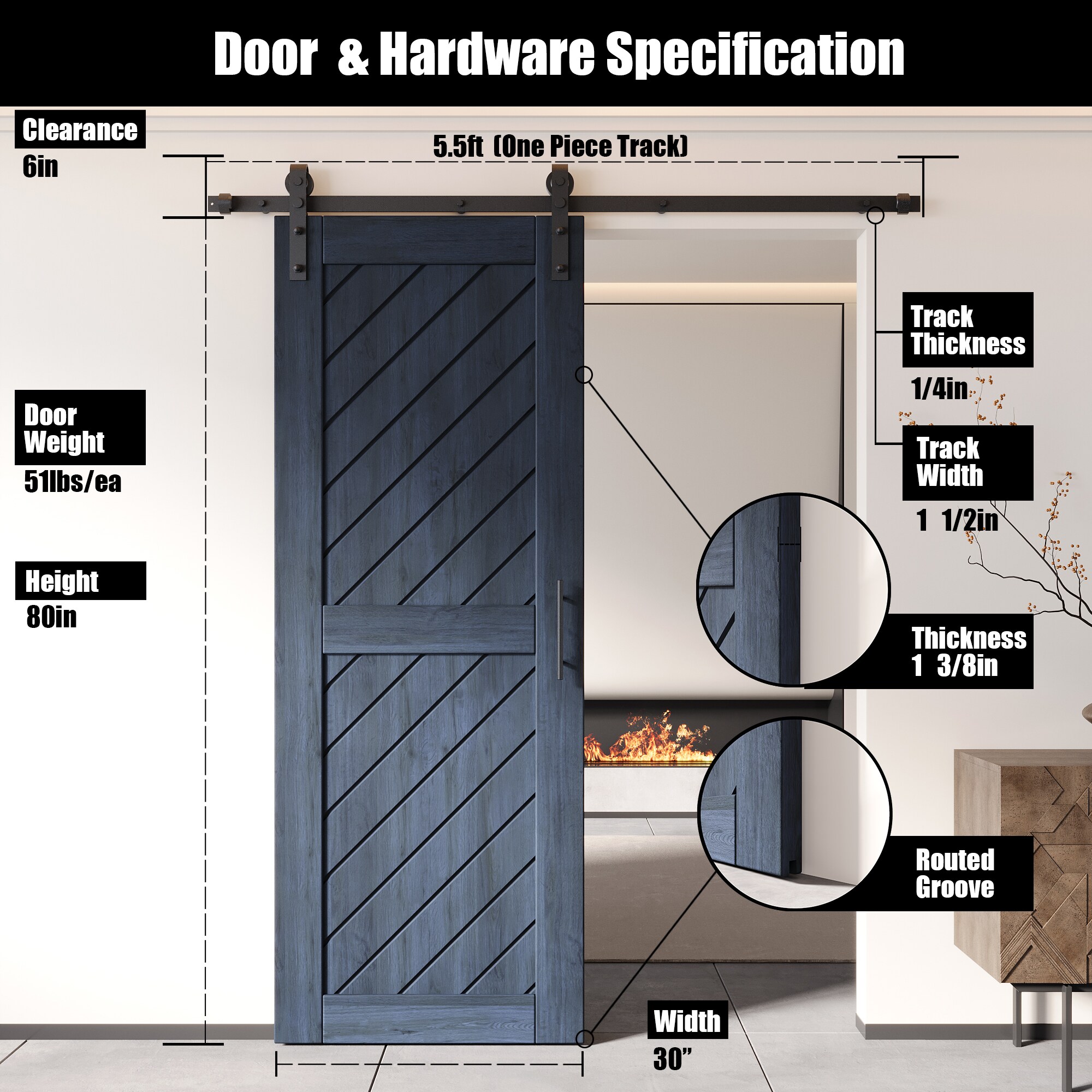 HOMACER YT1H066C-XT1-3080-NA Barn-Doors - View #2