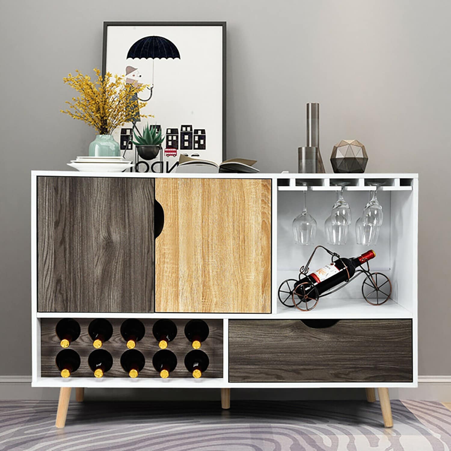 GZMR GZ-MH840159 Contemporary/Modern White Kitchen hutch with Wine Storage