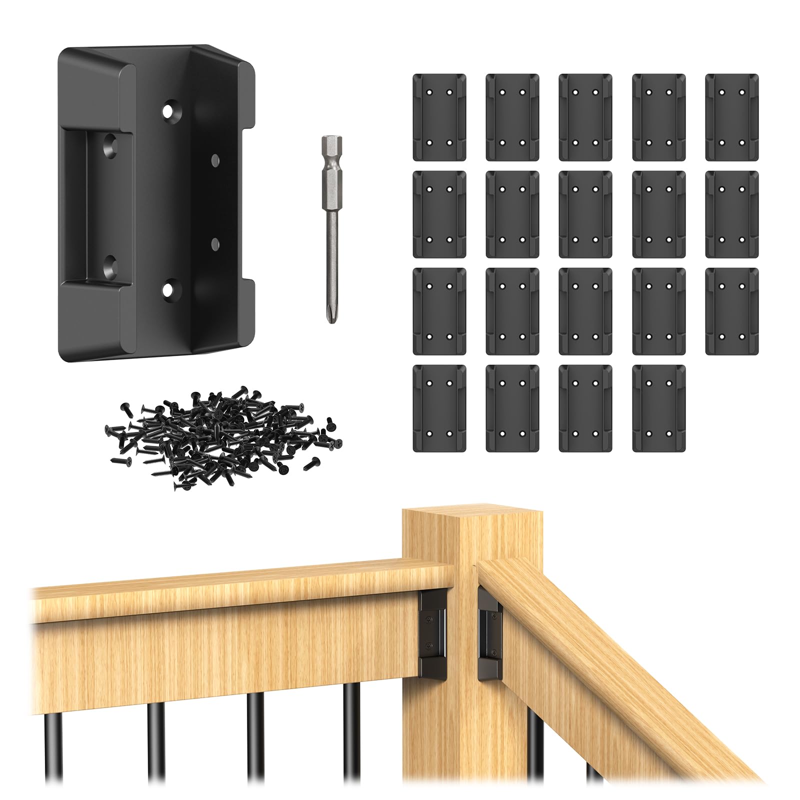 Misopily  20 pcs Deck Railing Bracket Connectors for 2x4 Actual 1 Point 5 x 3 Point 5 Inch Wood Handrail Stair Rail Kit with 160 Screws for