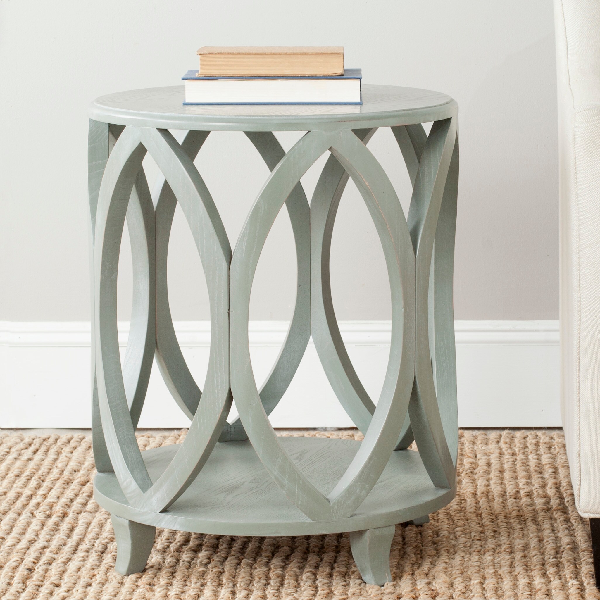 Transitional Ash Grey Round Wood Accent Table 20"