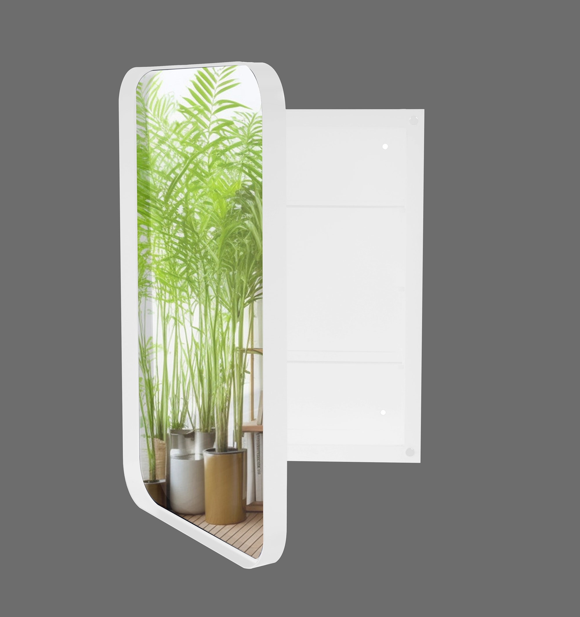 SINOFURN SYD520009WT 16-Inches x 24-Inches Recessed Mount White Mirrored Rectangle Soft Close Medicine Cabinet