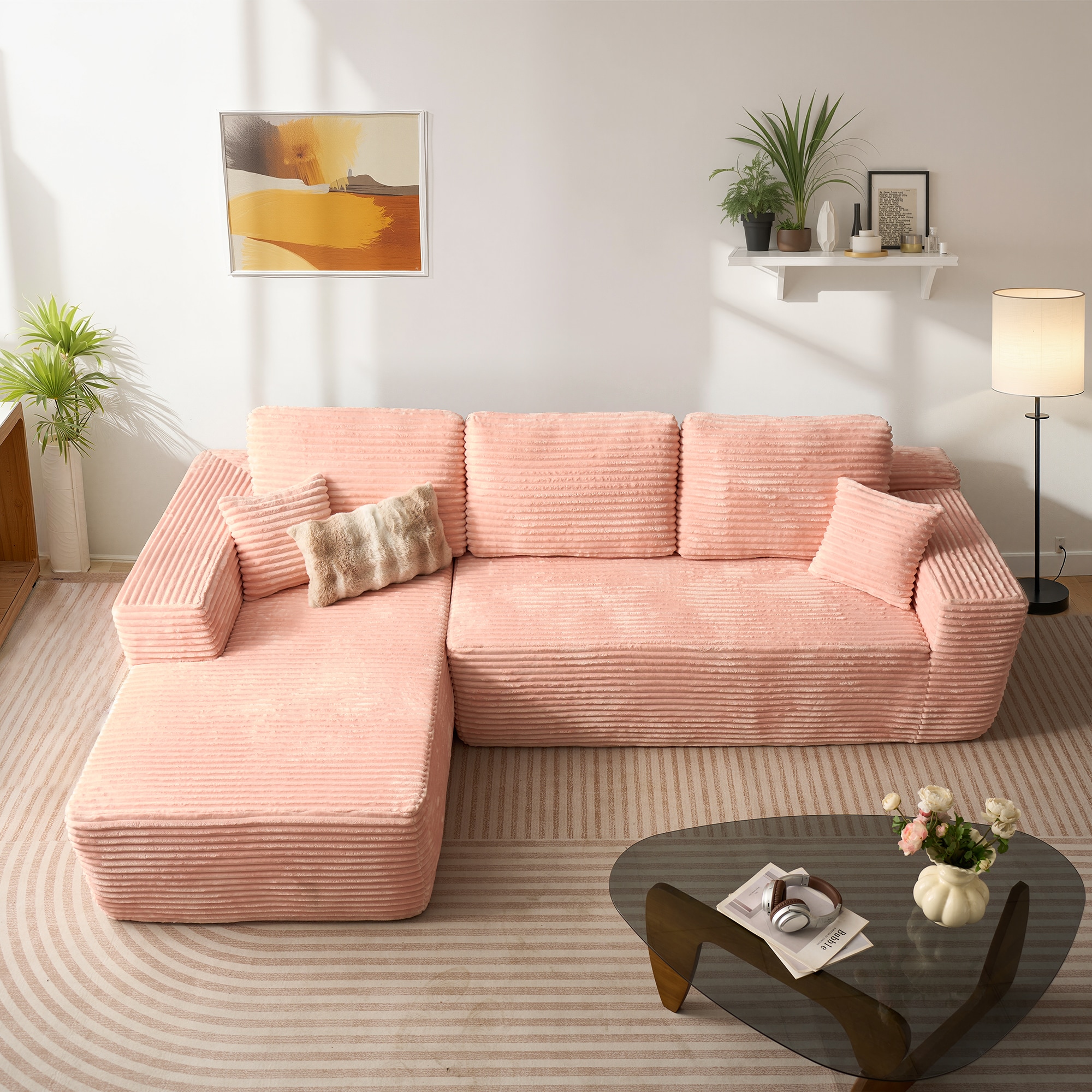 XIZZI XIVIVI750L Veluere 106.3-in W Modern Pink 3-seater Reclining Sectional