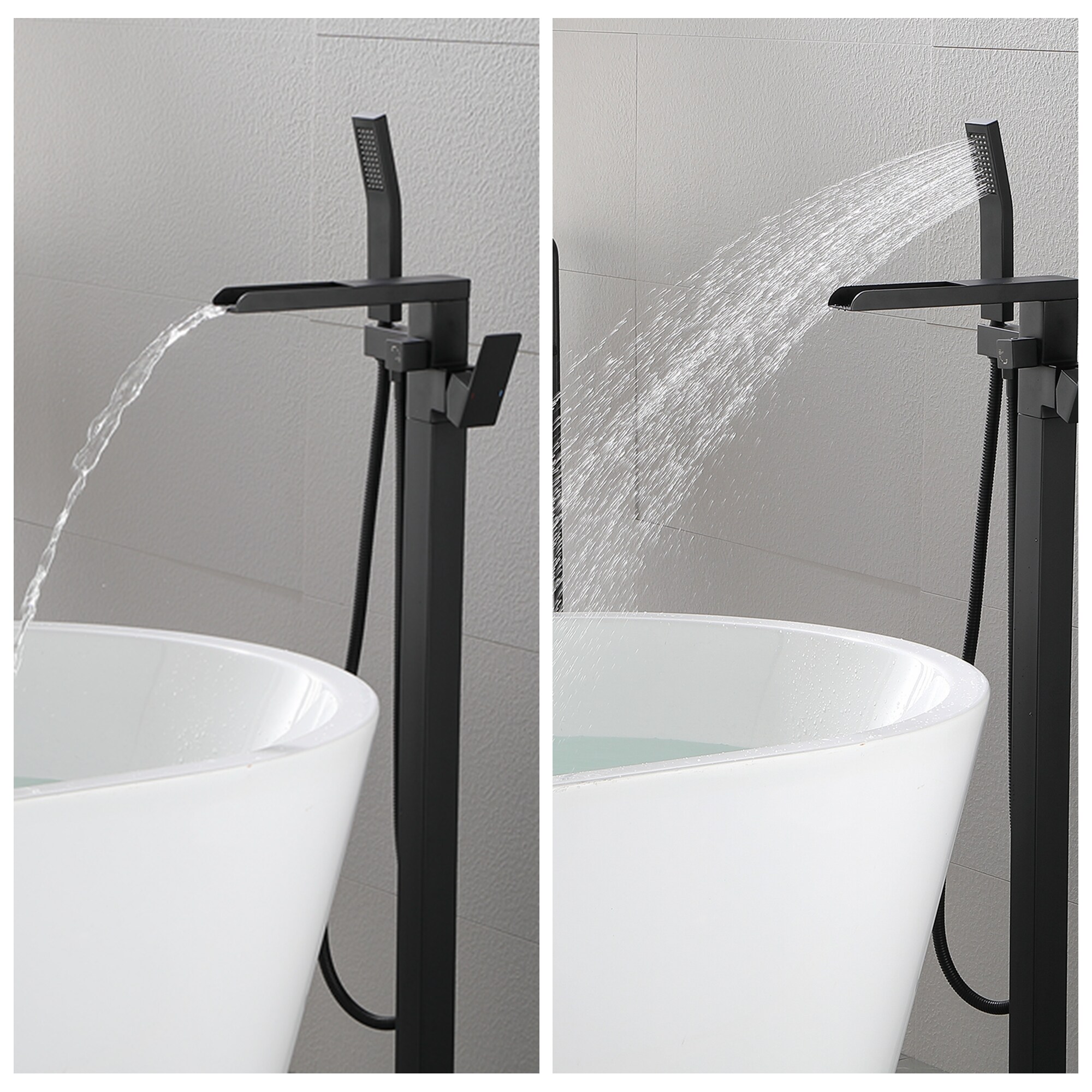 WELLFOR Matte black 1-handle Freestanding High-arc Bathtub Faucet with Hand Shower ( Valve Included )