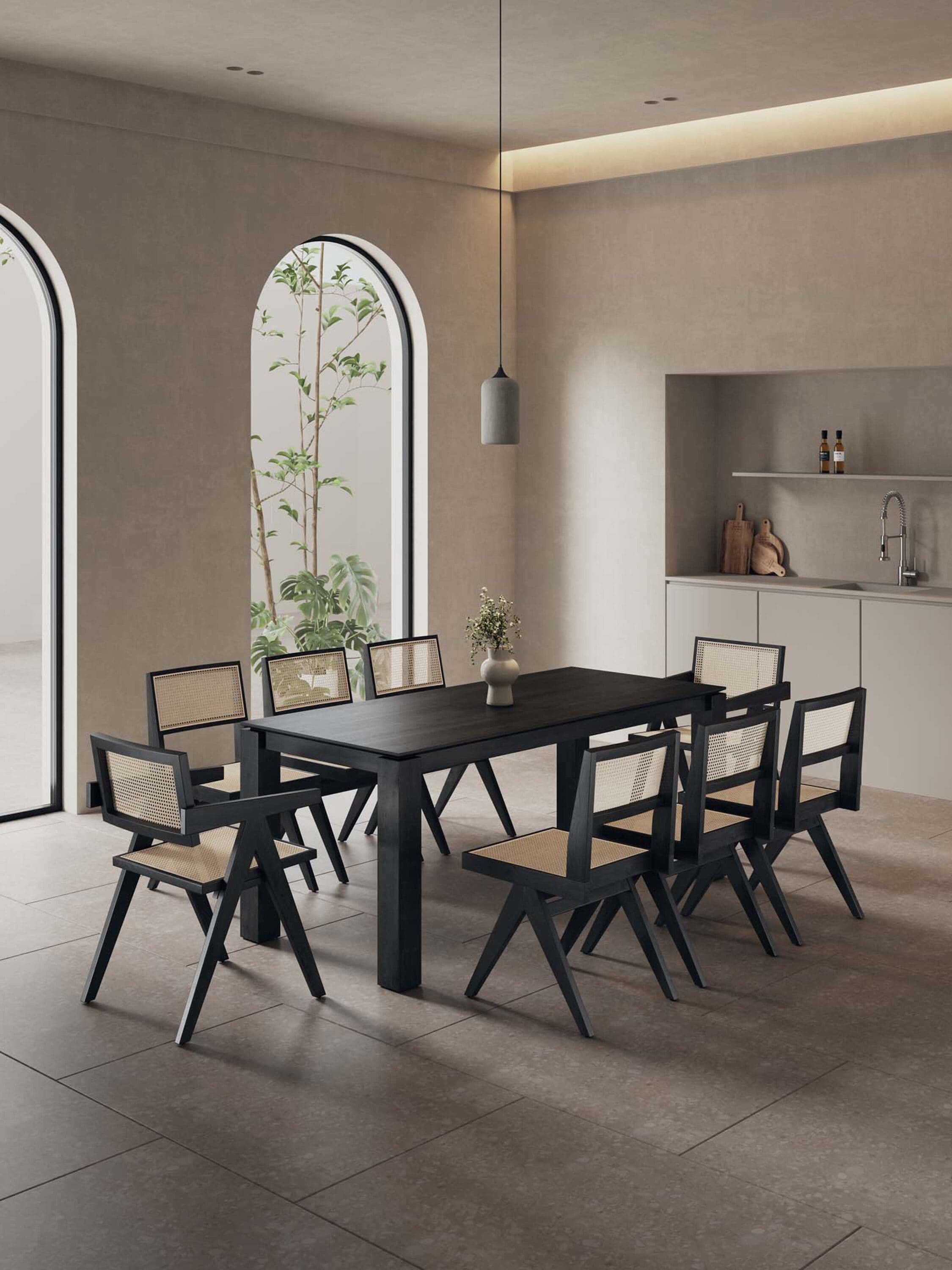 Manhattan Comfort 8-DT02DCCA03-BK Black and Natural Cane Contemporary/Modern Dining Room Set with Rectangular Table ( Seats 8 )