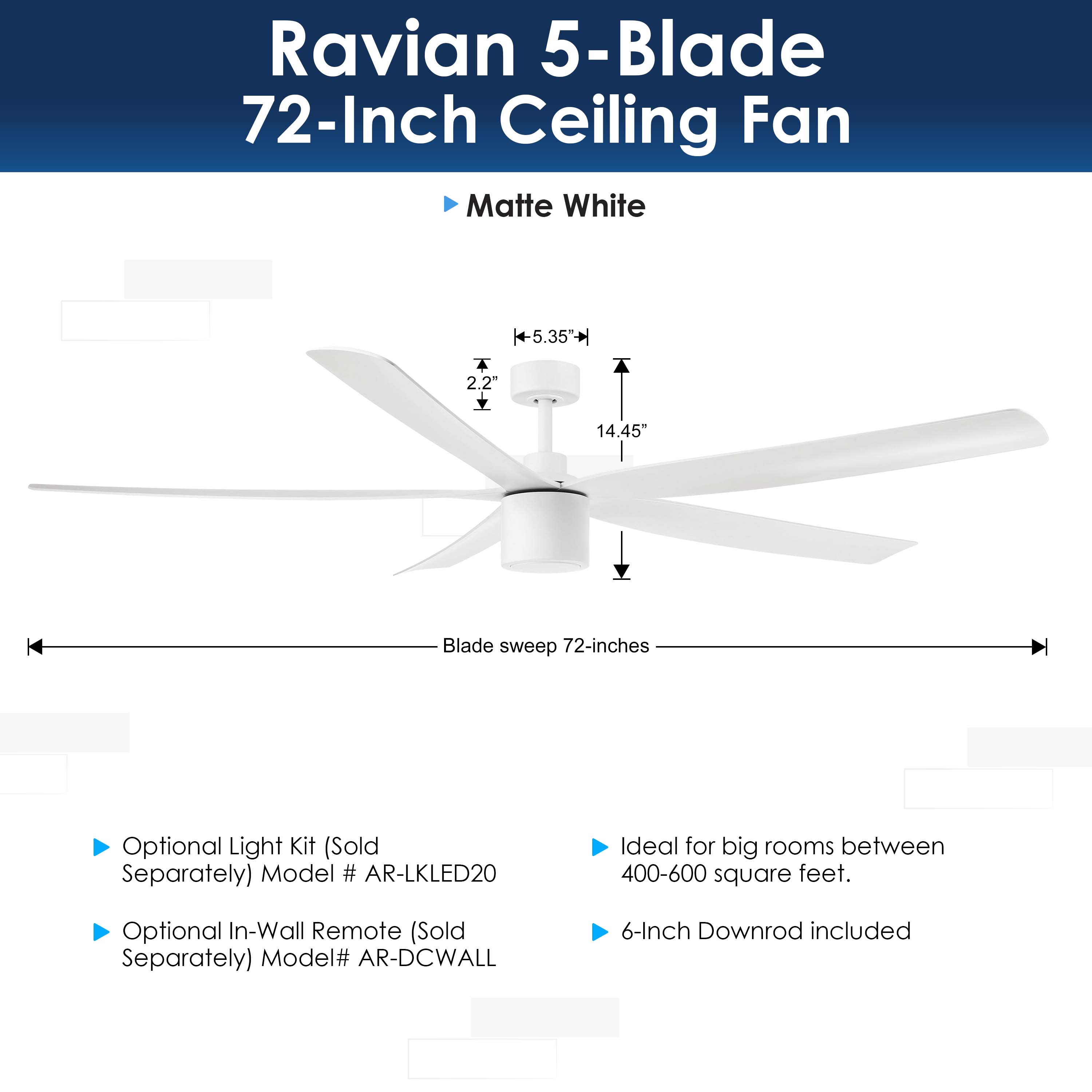 Arranmore Lighting & Fans AR-5001WH-72 Ceiling-Fans - View #2