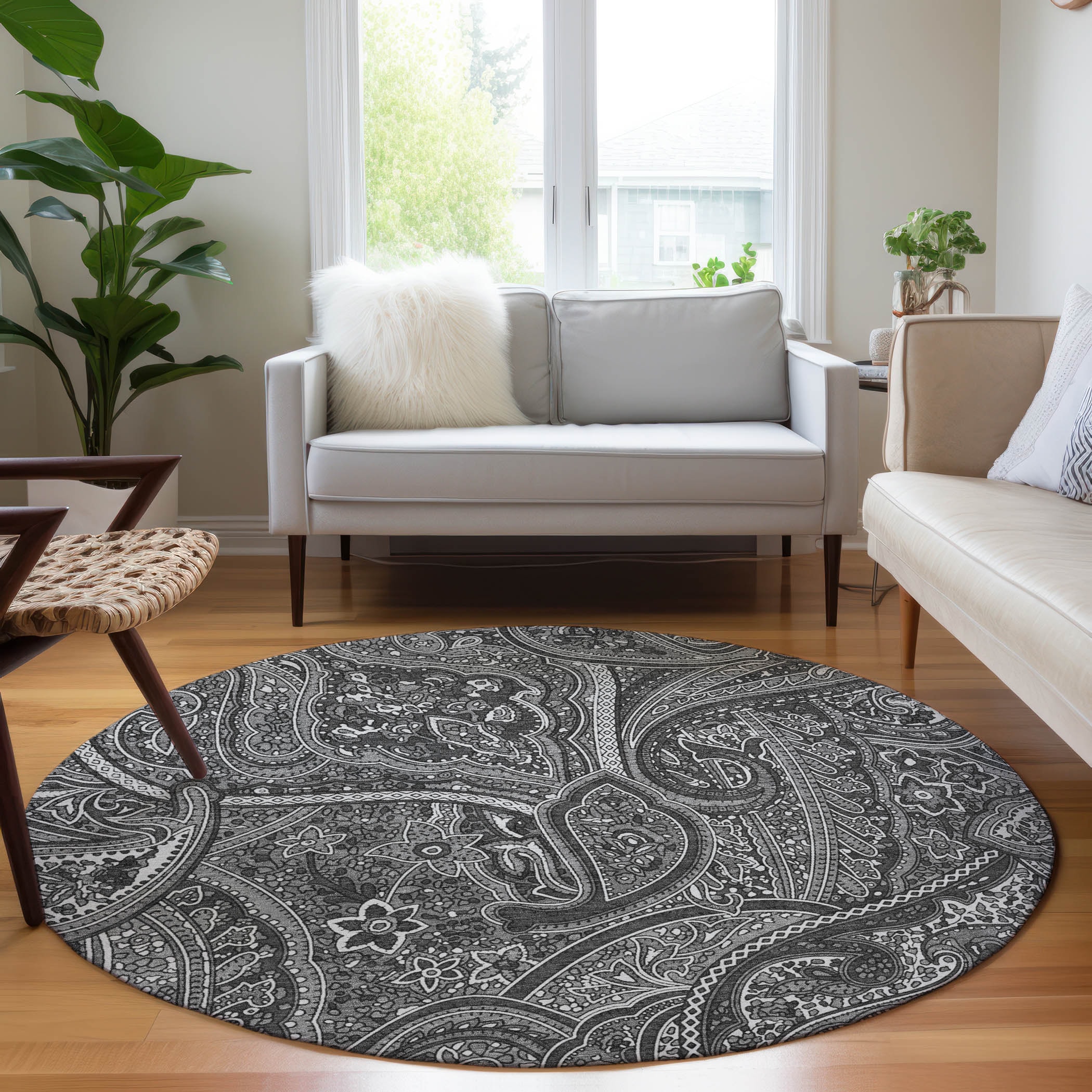 Addison Rugs ACN623GY8RO Chantille ACN623GY 8 x 8 (ft) Polyester Gray Round Indoor/Outdoor Geometric Machine washable Area rug