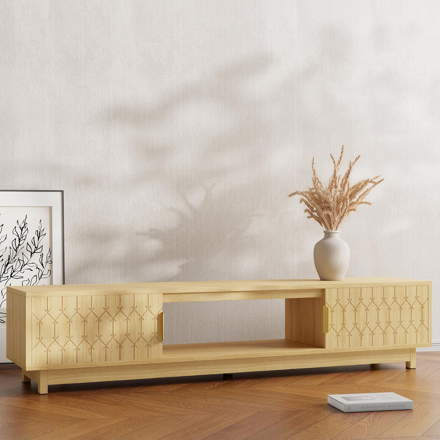 Likemet HI3TDAEJI5HUT6XJ 15.8-in W Natural Modern TV Stand with 2 Cabinets and 2 Cord Holes