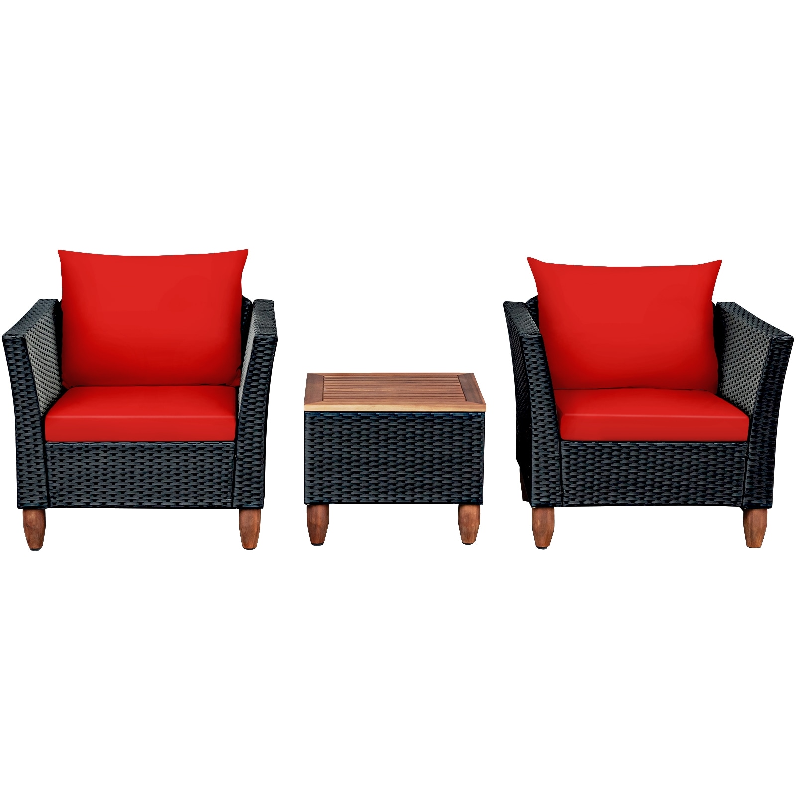 LIVIZA OUG66532RE 3 -Piece Wicker Patio Conversation Set with Red Cushions