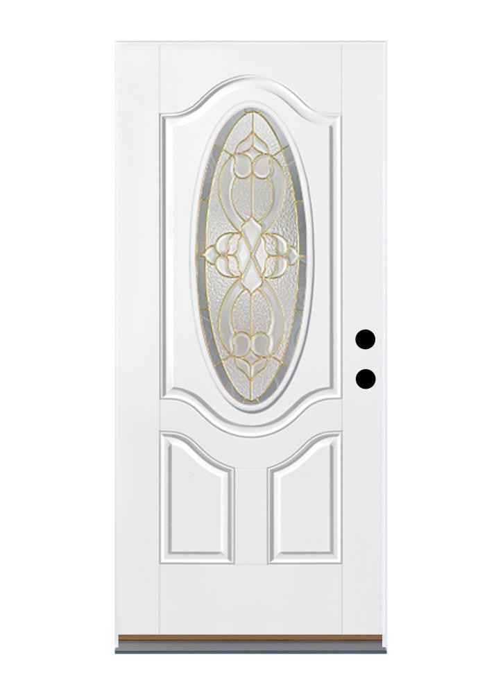 Therma-Tru Benchmark Doors BS28D8UDVWBALN Willowbrook 32-in x 80-in Fiberglass Oval Lite Left-Hand Inswing Ready To Paint Front Door Insulating Core