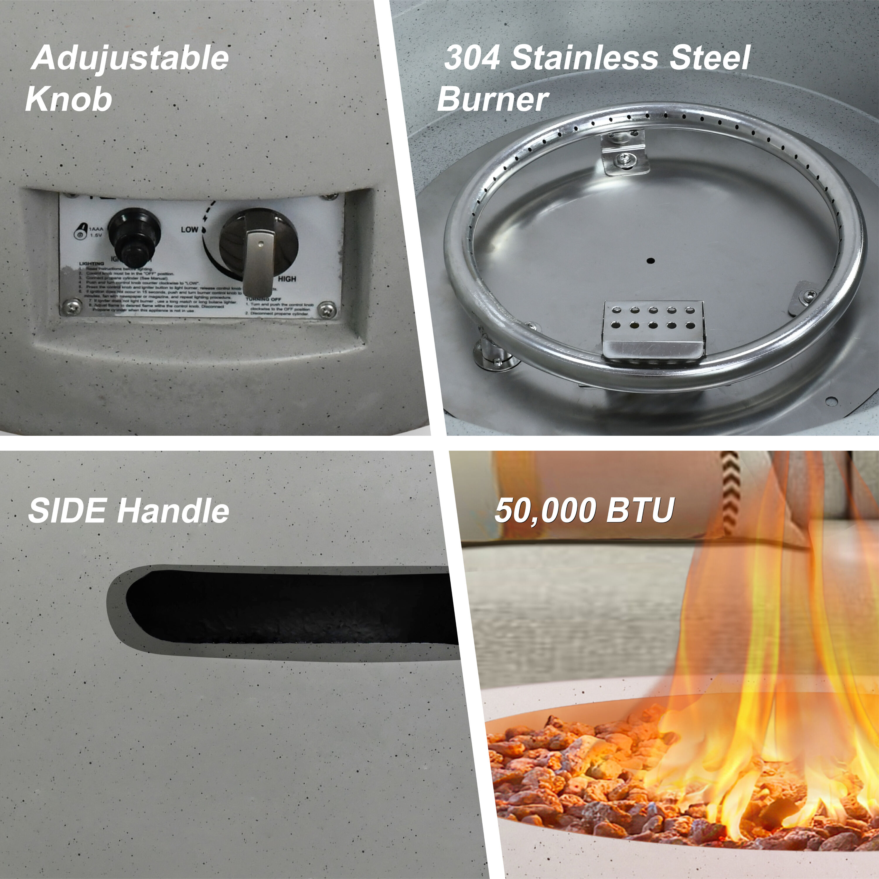 Light Gray Concrete Round Gas Fire Pit Table