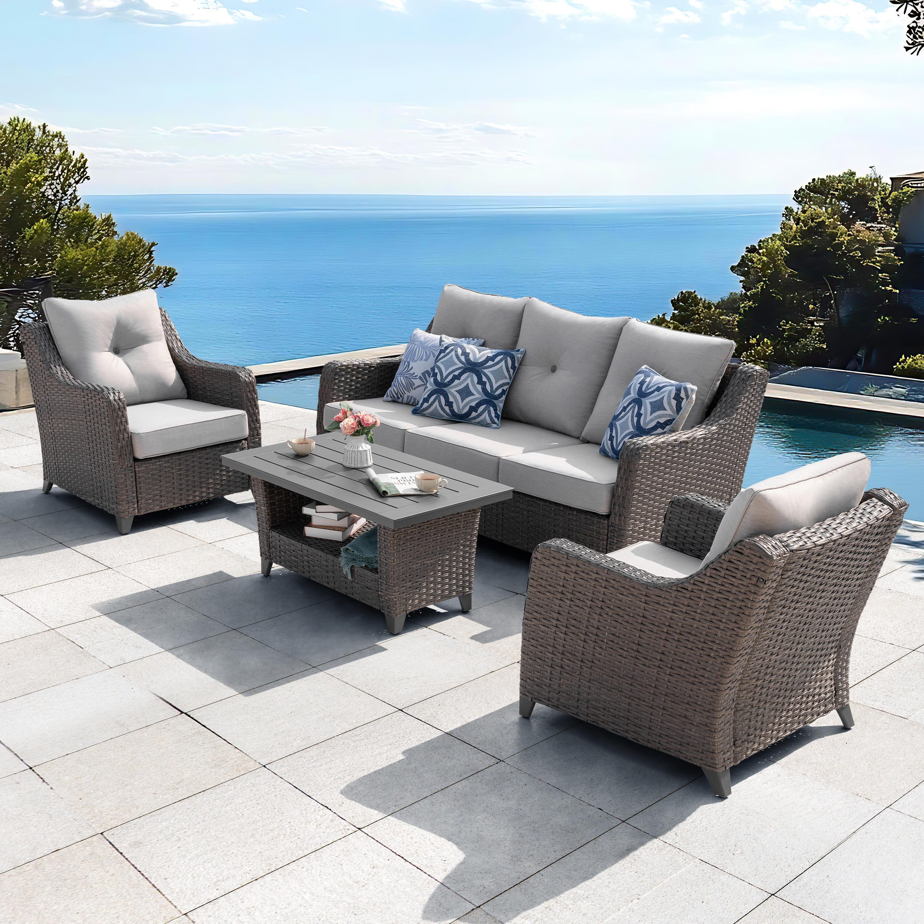 Nuu Garden SWS025-02 4 -Piece 2 Patio Sofa Conversation Set with Gray Cushions