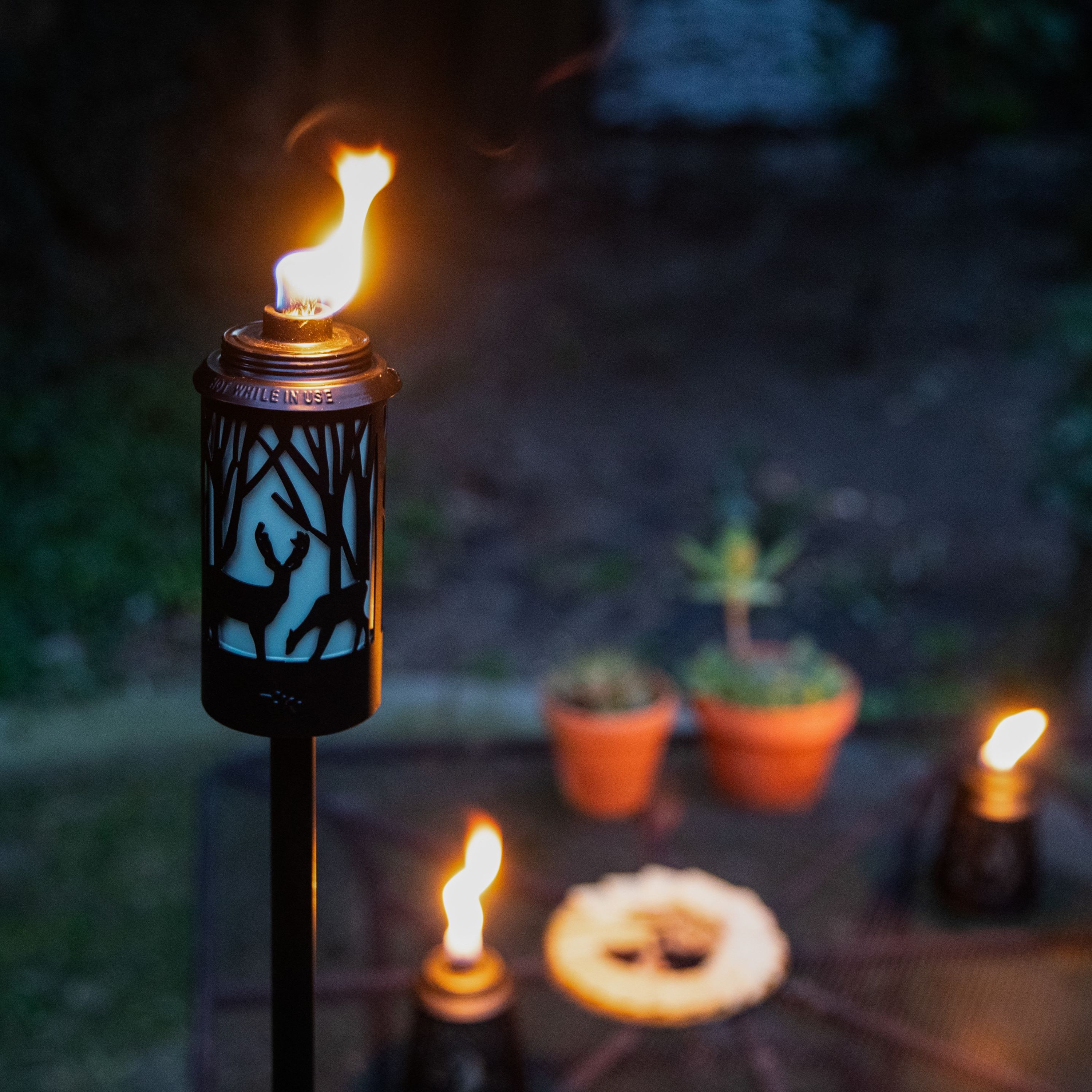 Hunter Black Metal Outdoor Torches with Deer Design, 64.5 Inches