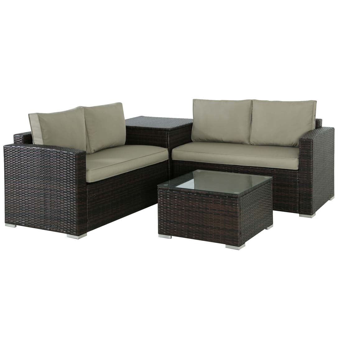 Damerin N7CS78 4 -Piece Wicker Patio Conversation Set with Brown Cushions