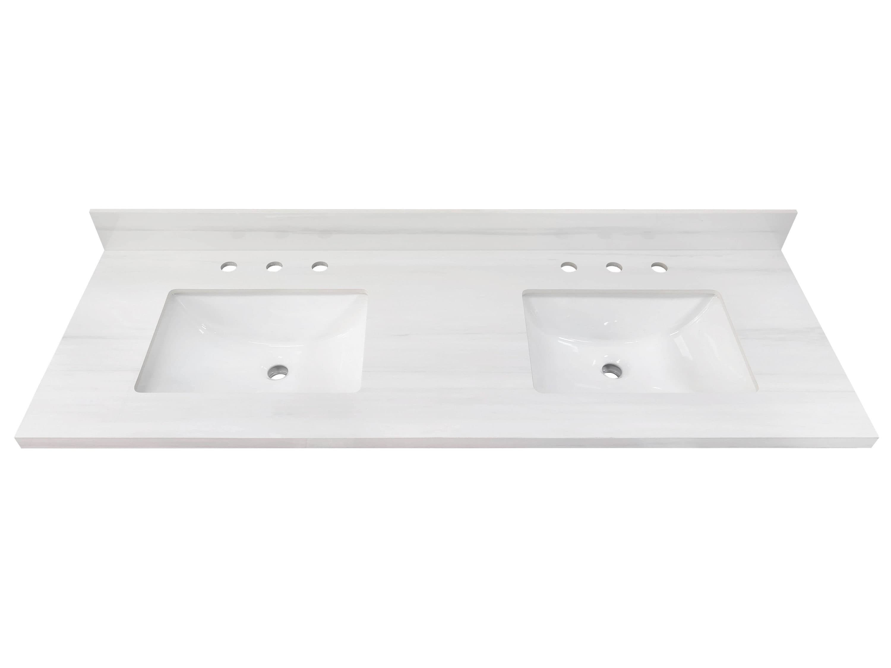 Dolomiti Bianco 61-in White Sintered Stone Undermount Double Sink 3-Hole Bathroom Vanity Top | - allen + roth 261558