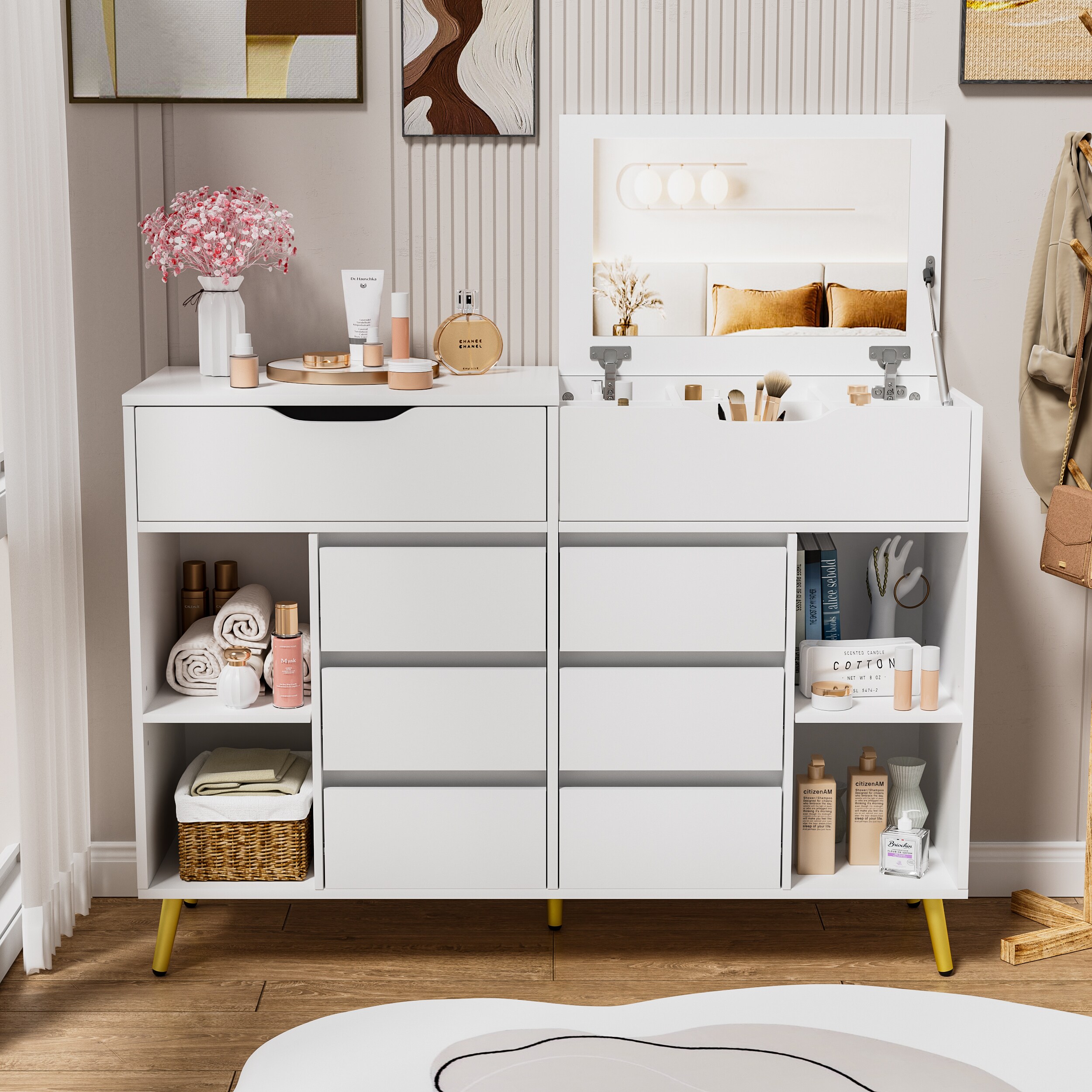 PAKASEPT TTFLXX12120058 47.2-in white Makeup Vanity