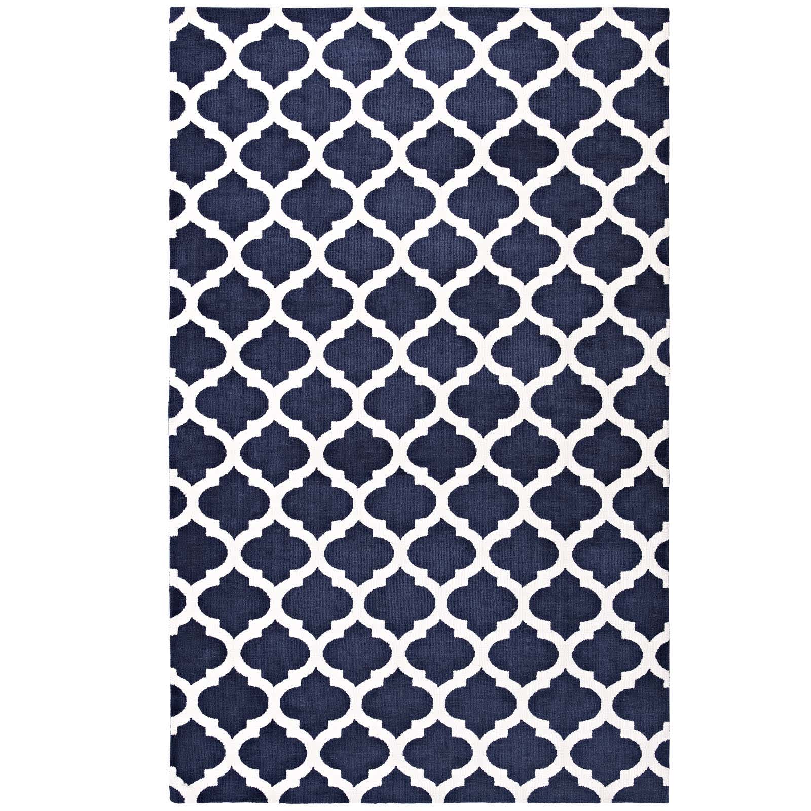 Modway R-1001A-810 Lida Moroccan Trellis 8x10 Area Rug in Navy and Ivory