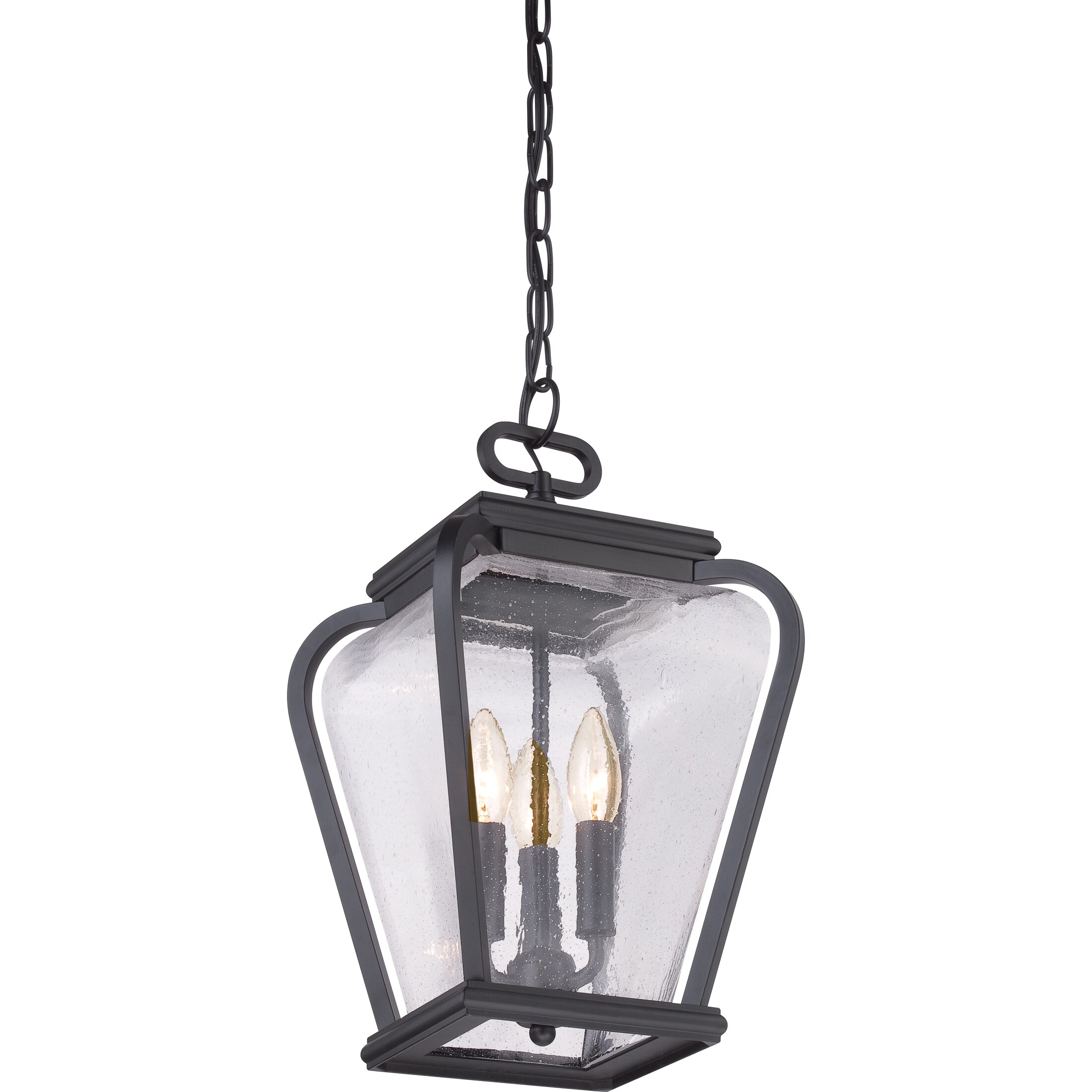 Quoizel Province 3 Light Mystic Black Transitional Seeded Glass Lantern Mini Hanging Pendant