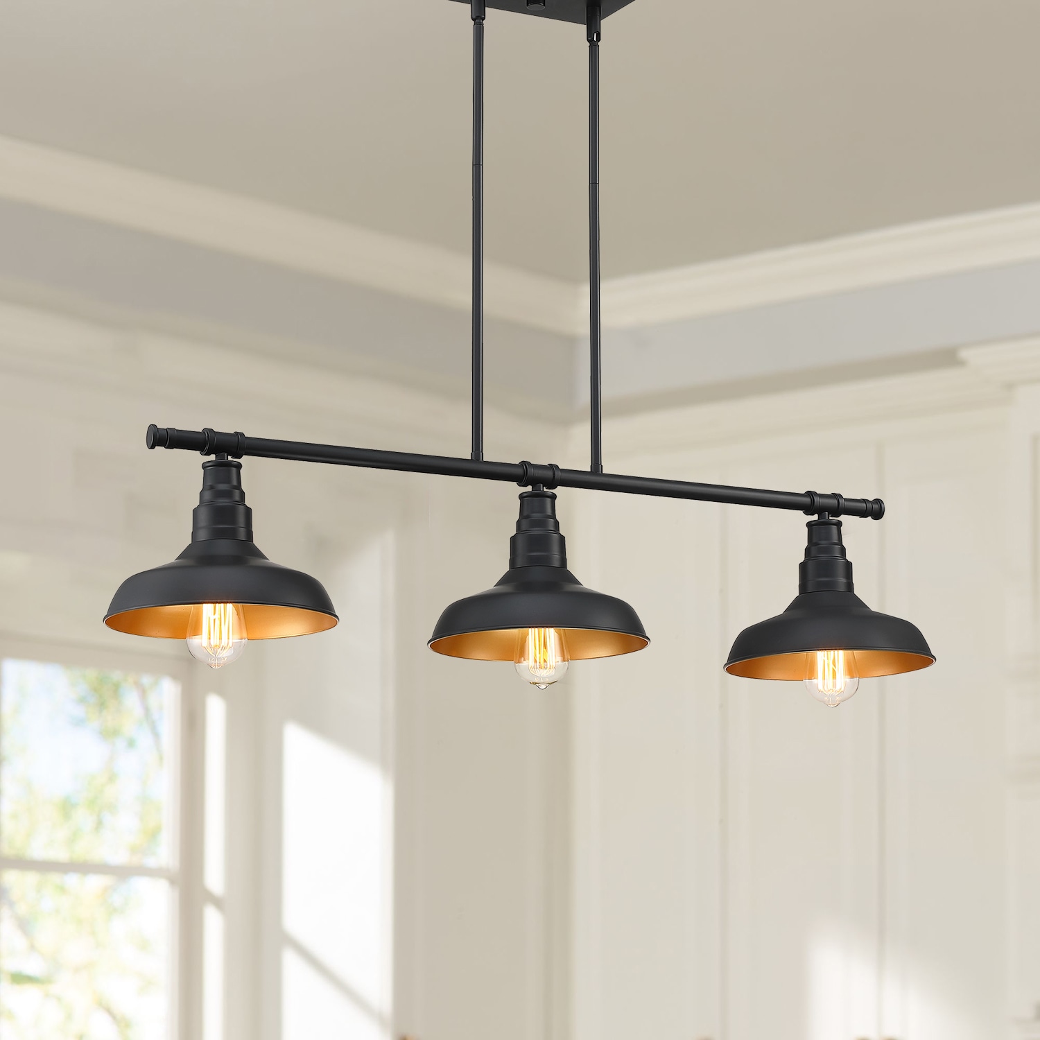 WELLFOR TC Pendant Light 3-Light Matte Black Modern/Contemporary Linear ...