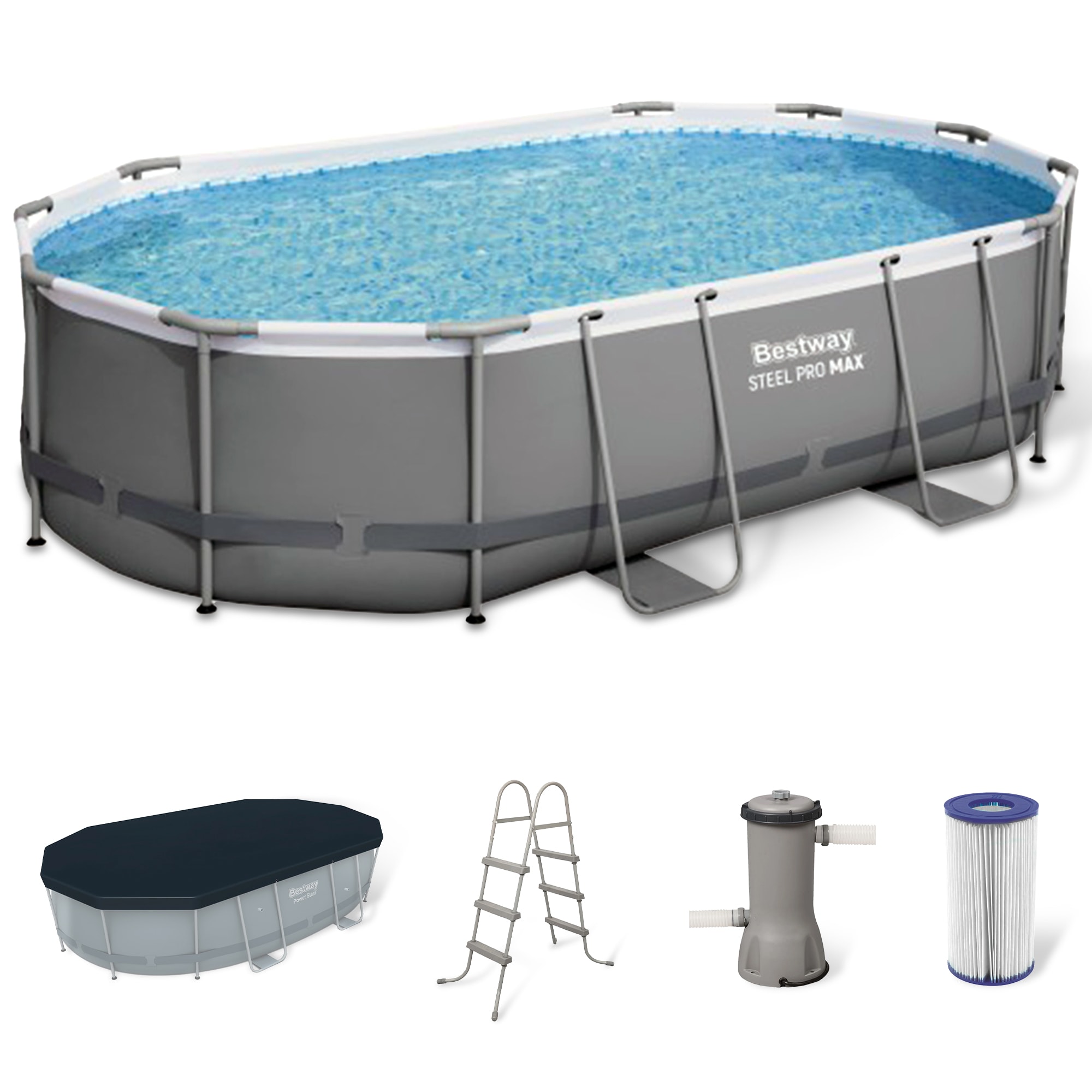 Bestway 133254 16-ft x 10-ft x 3.5-in Metal frame Rectangle Above-Ground Pool with Filter Pump with Ground Cloth with Pool Cover with Ladder