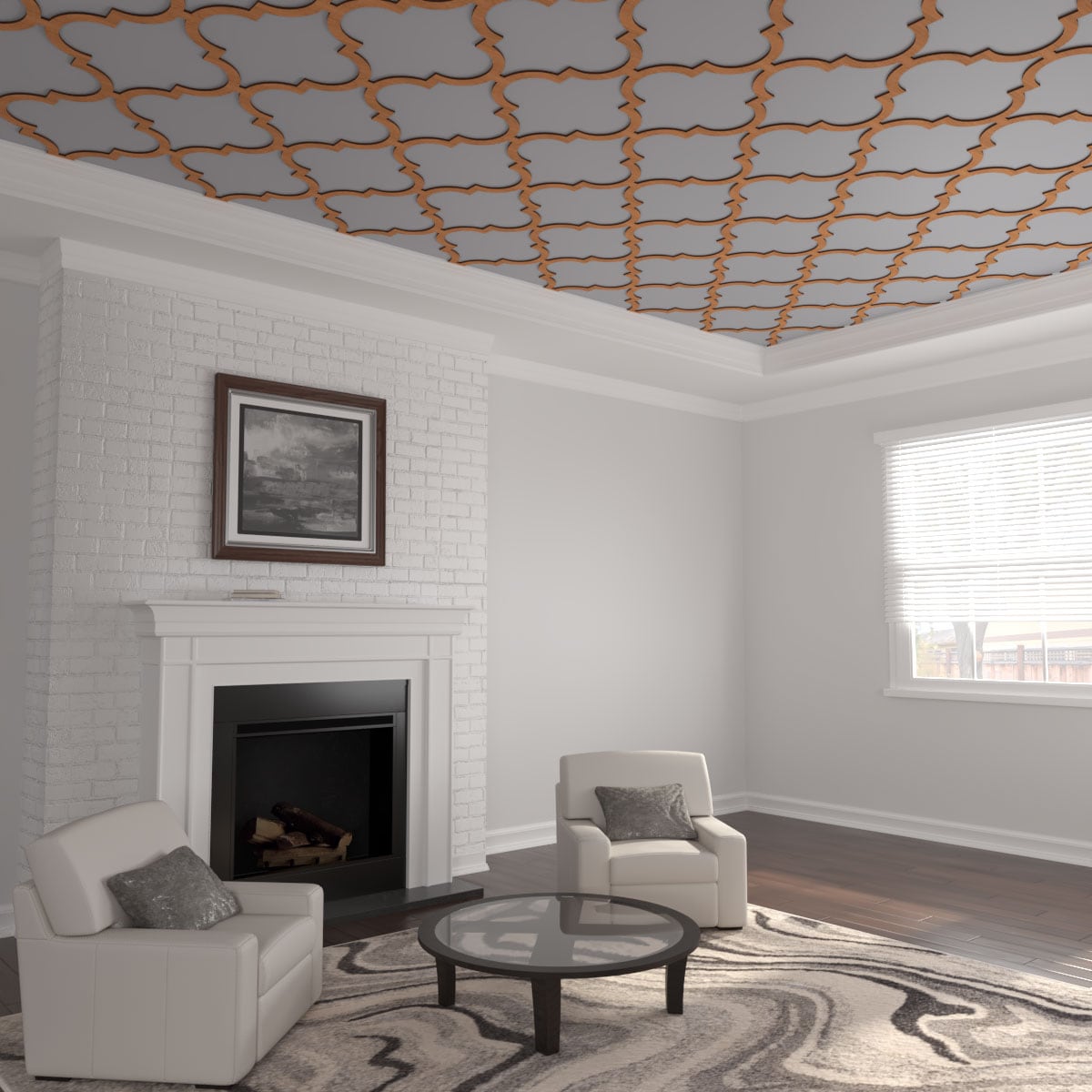 Ekena Millwork CELW33X33X0375MRKCH 33-in x 33-in Embossed Paintable/Stainable Wood Fretwork Wall Panel ( 7.59-sq ft )