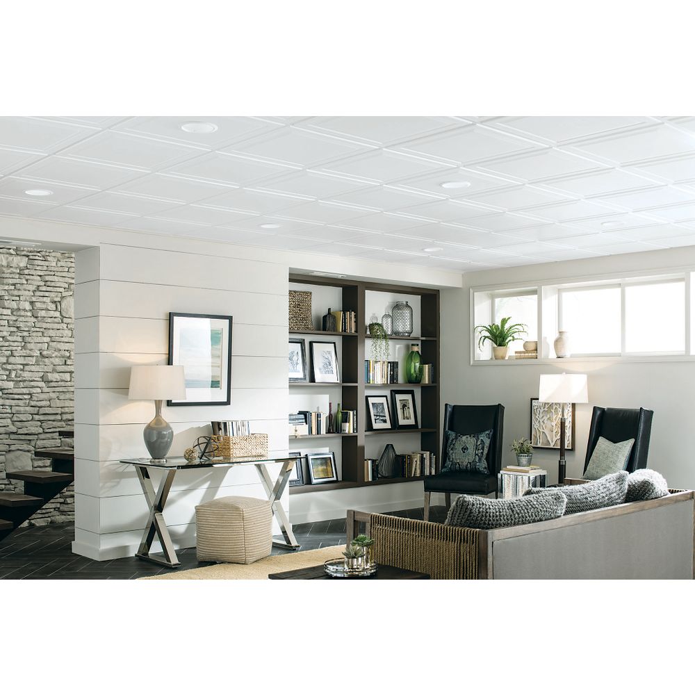 Armstrong Ceilings 2 Ft X 2 Ft Single Raised White Mineral Fiber Drop Ceiling Tile 6 Pack 24 