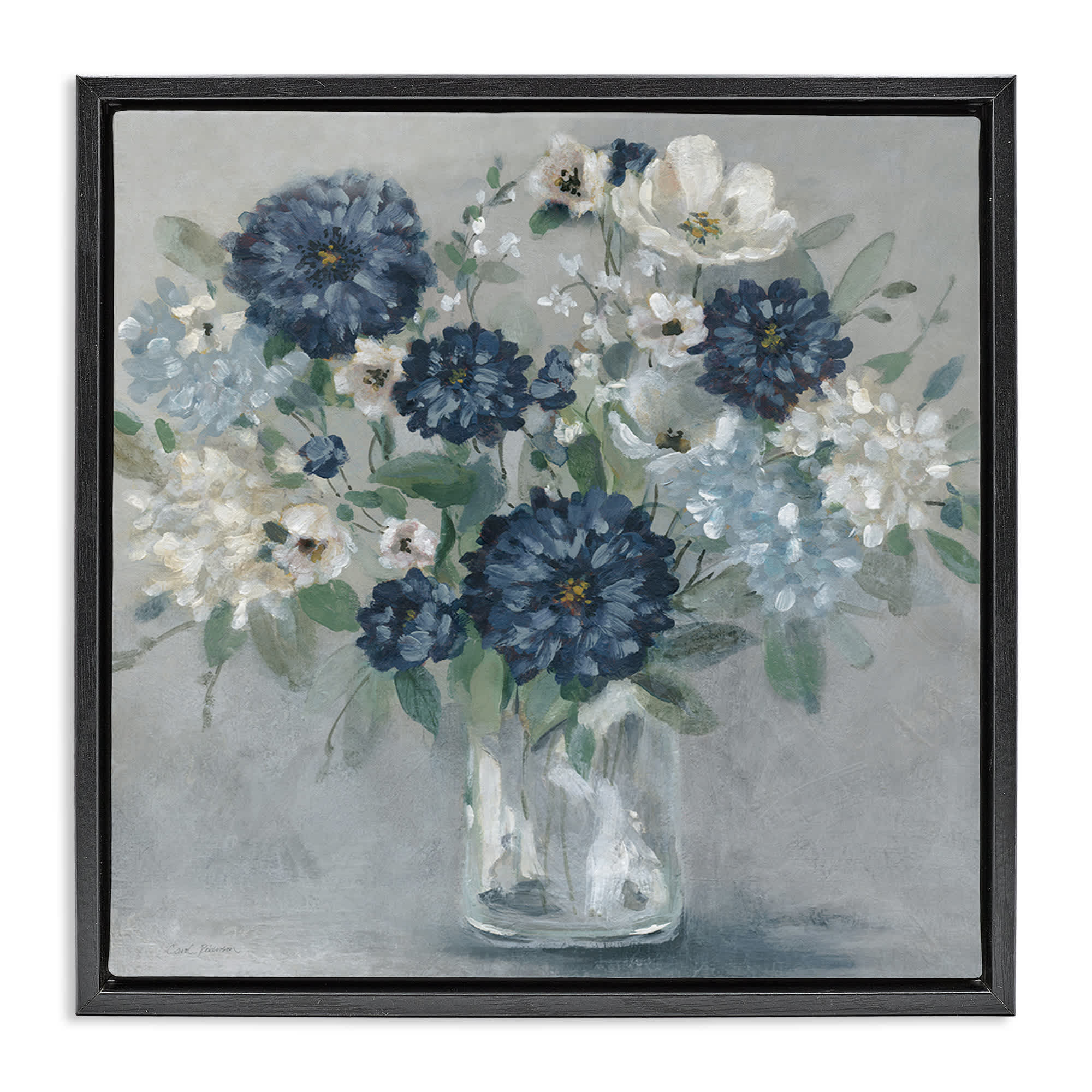 Stupell Industries BS-265-FFB-17X17 Blue Mums Mixed Bouquet Black Framed Floater Canvas Wall Art By Carol Robinson 18 x 18