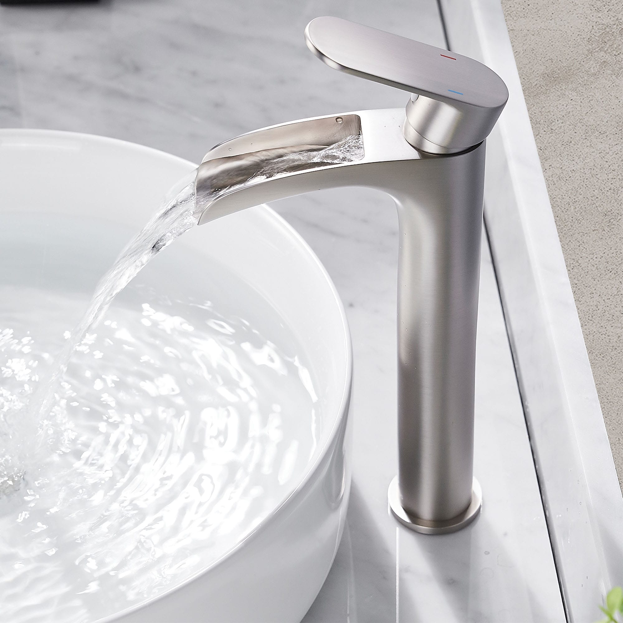 androme AD3A2NH Brushed Nickel Vessel 1-handle Waterfall Commercial/Residential Handle Bathroom Sink Faucet with Drain