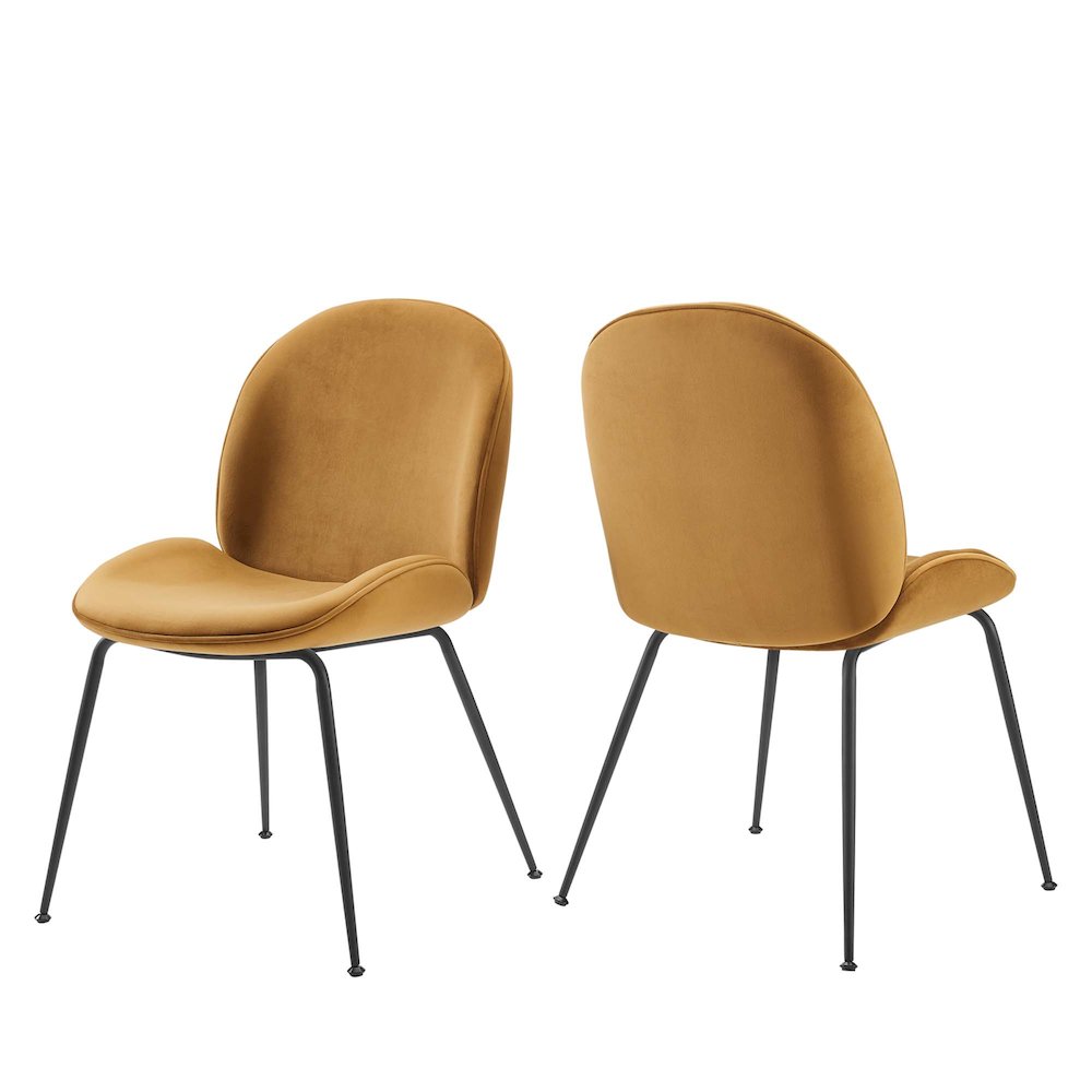 Modway BG3136864 Scoop Black Powder Coated Steel Leg Performance Velvet Dining Chairs Set of 2