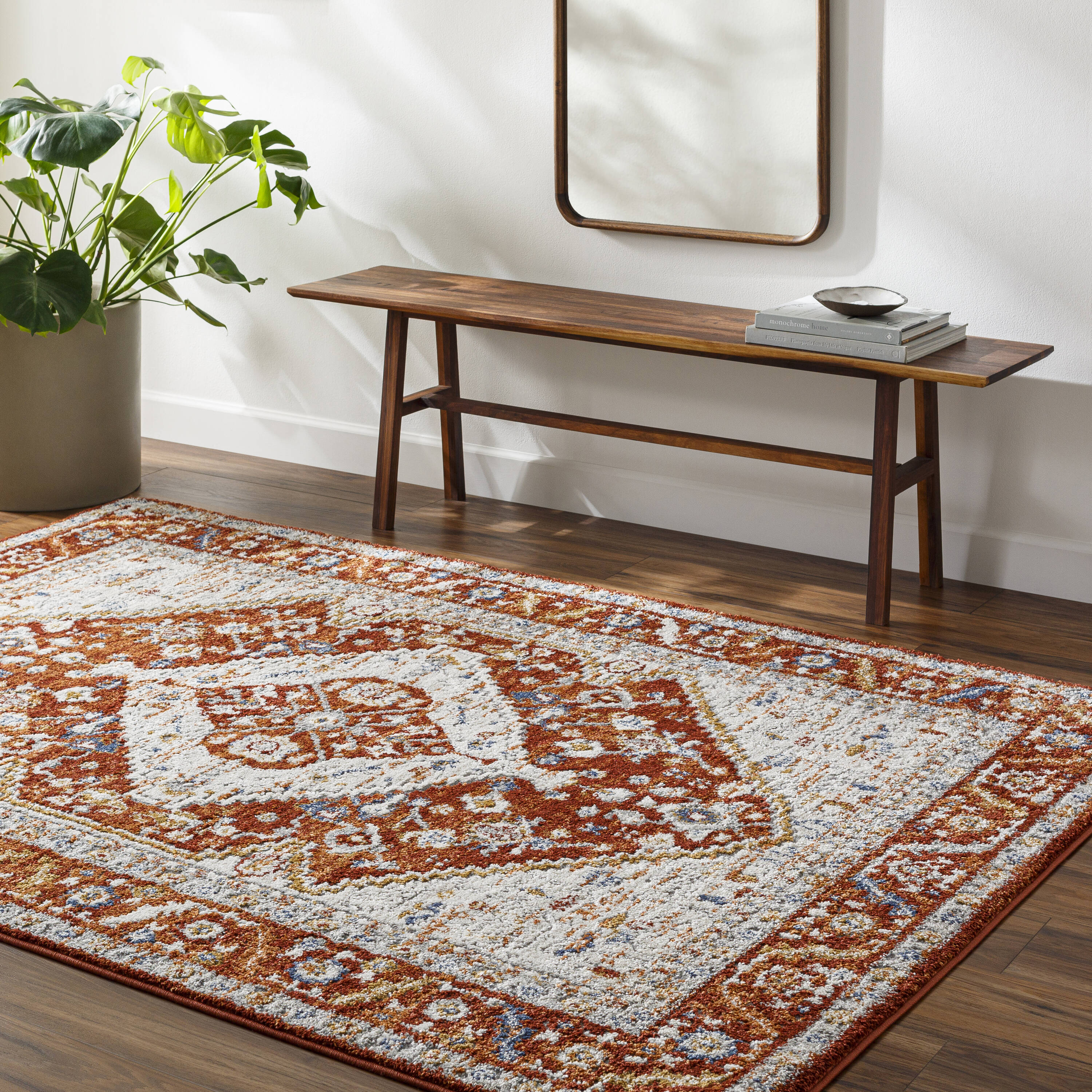 Livabliss LBE2302-71010 Liebe 8 x 10 (ft) Polyester/Polypropylene Rust Rectangular Indoor Medallion Mid-Century Modern Area rug