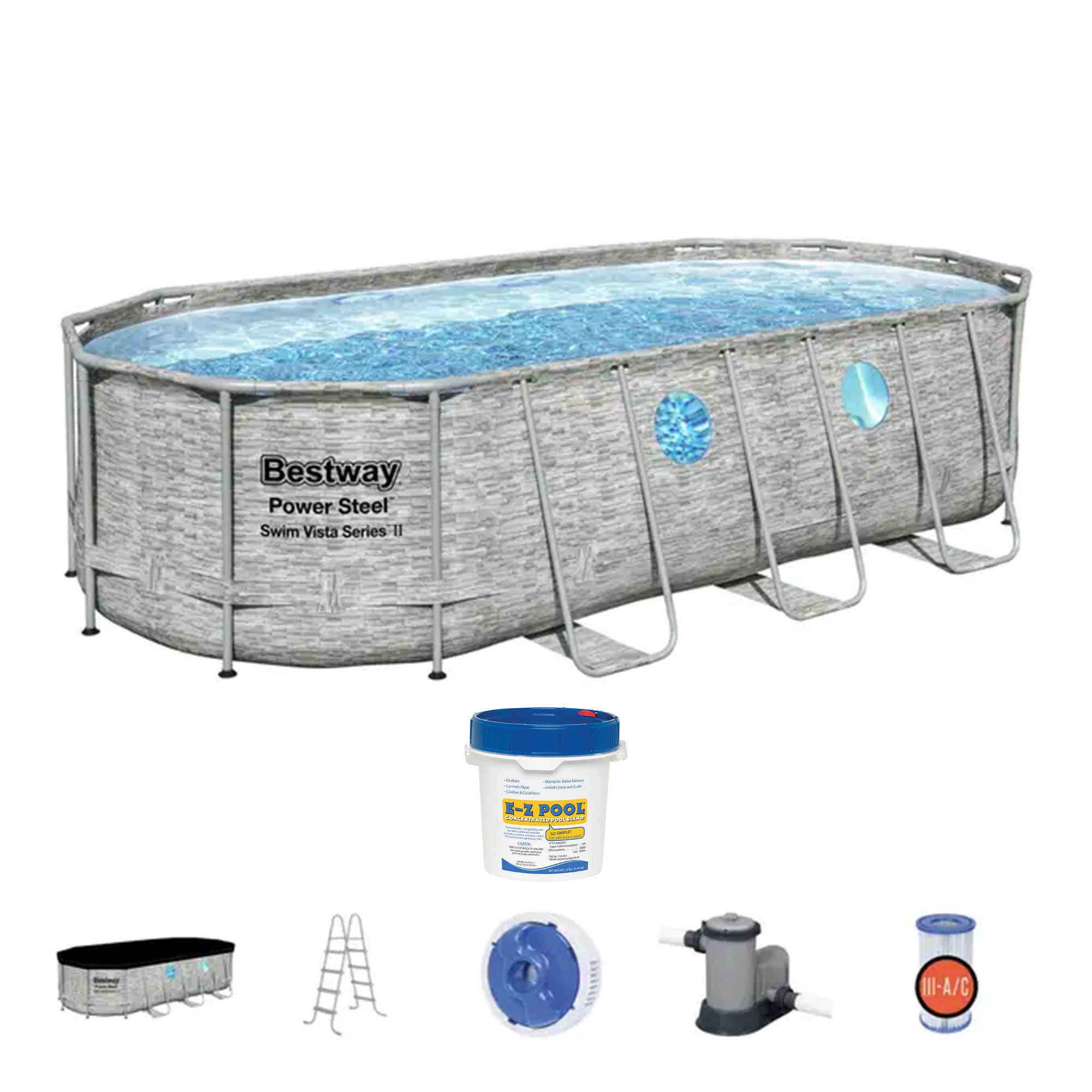 Bestway 254273 18-Feet x 9-Feet x 48-Inches Steel wall panels Oval Above-Ground Pool with Filter Pump with Pool Cover with Ladder